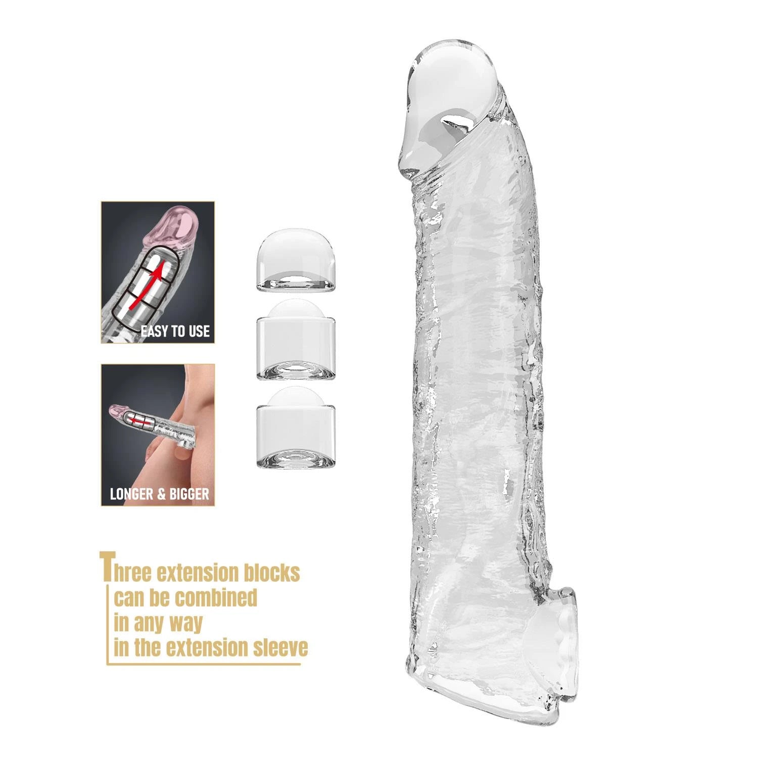 Pretty Love Extension Penis Sleeve with Modular Length Blocks – Clear – 26 cm