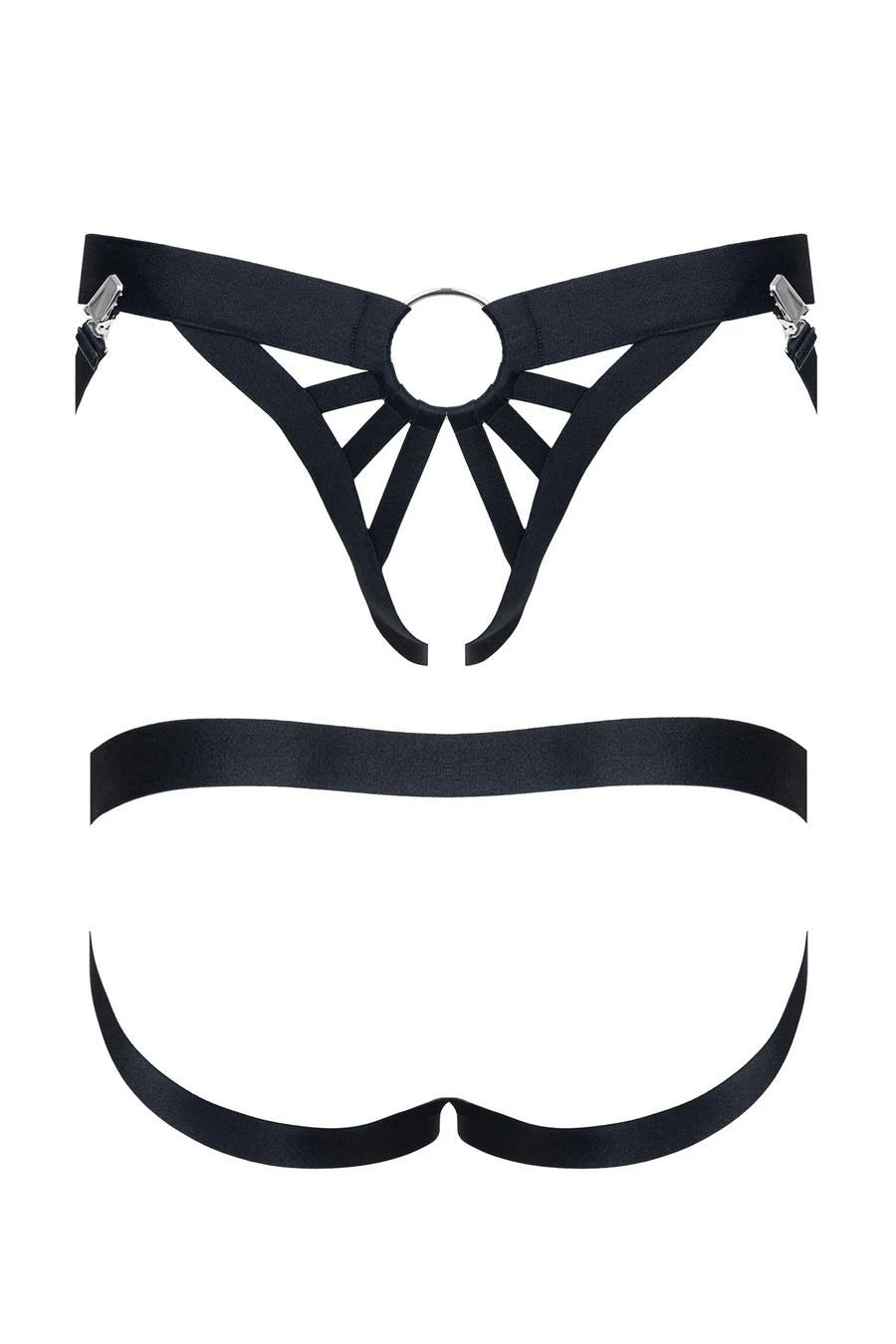 Men's rubber set: t-shirt with front and back embellishments, open-back briefs XXL/XXXL