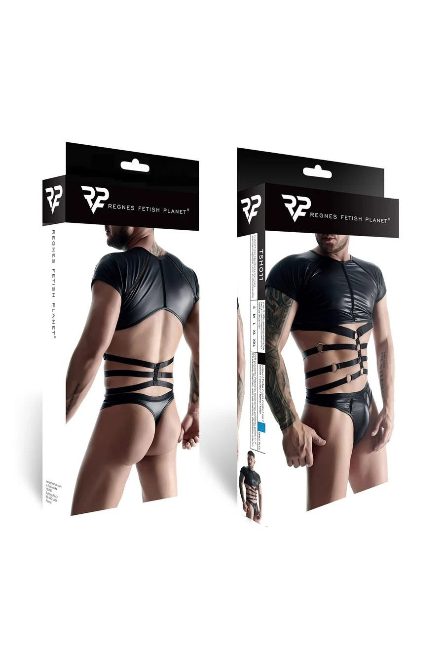 T-shirt homme wetlook avec inserts décoratifs en ruban et caoutchouc XL