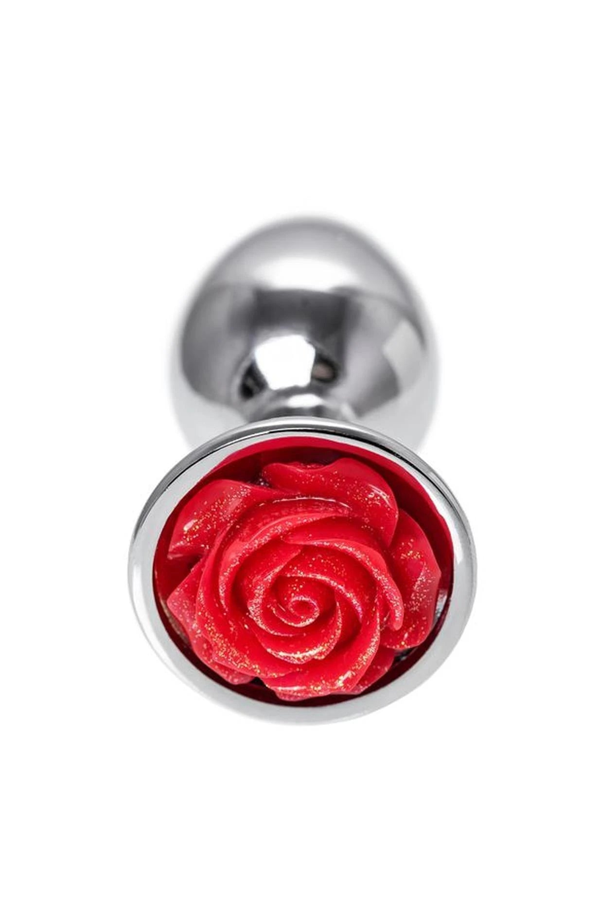 Butt plug en métal de TOYFA, métal, argenté avec rose rouge, 8 cm, Ø 2,7 cm, 48 g