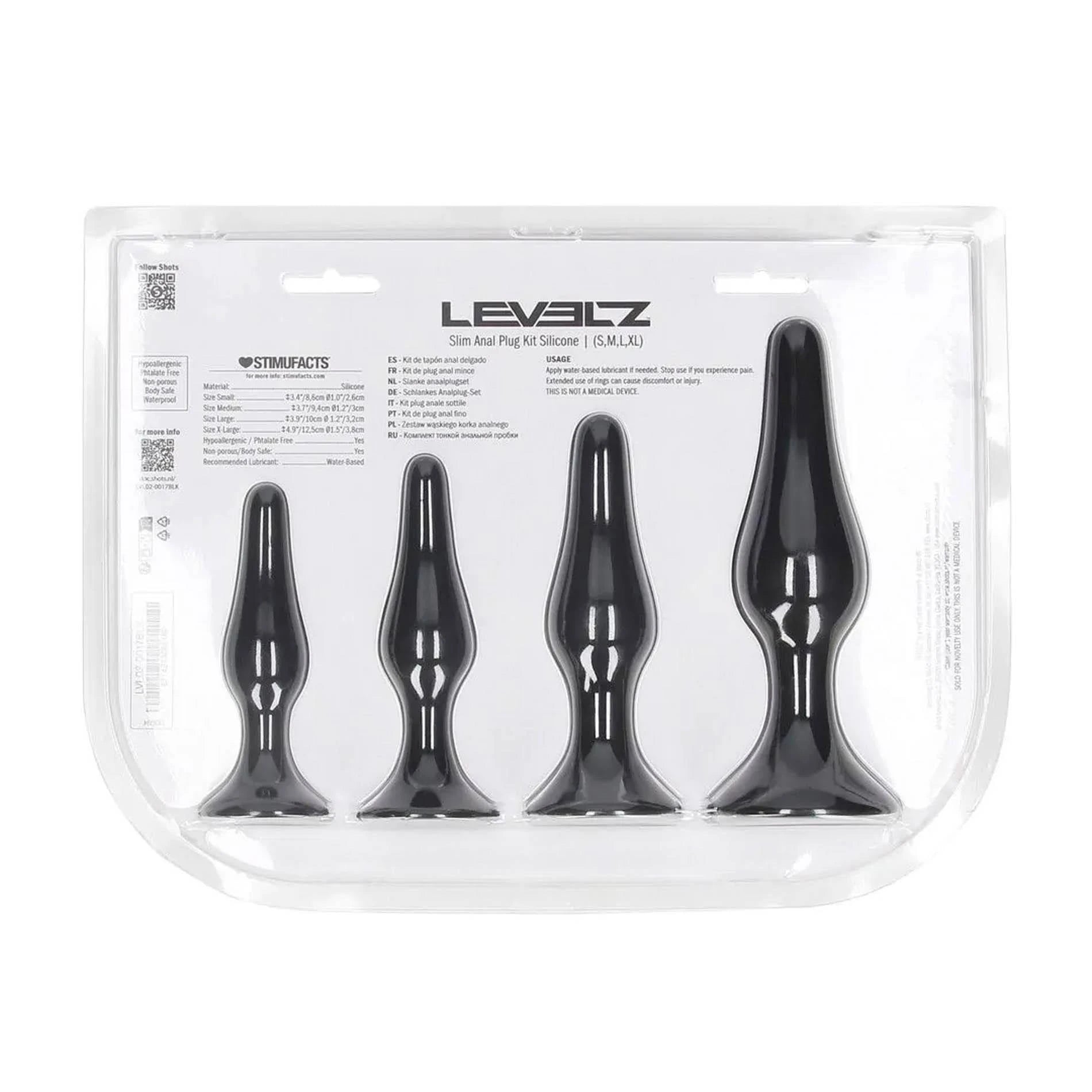 Slim Silicone Anal Plug Set of 4 - S/M/L/XL - Black