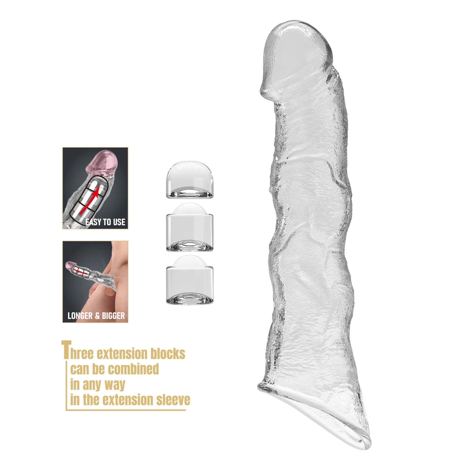 Pretty Love Extension Penis Sleeve with Modular Length Blocks Clear – 28 cm