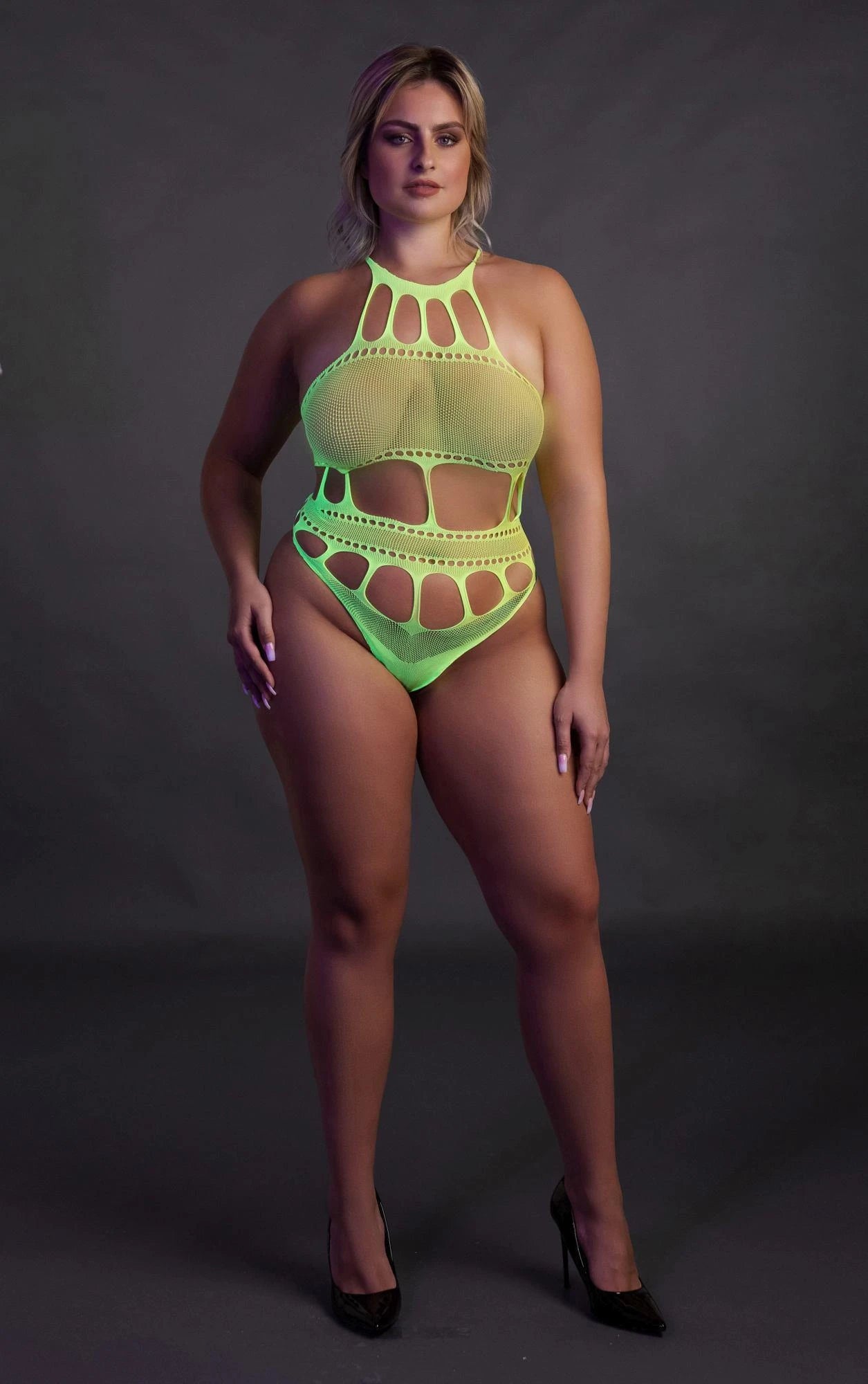 Body with Grecian Neckline - Plus Size - Neon Green