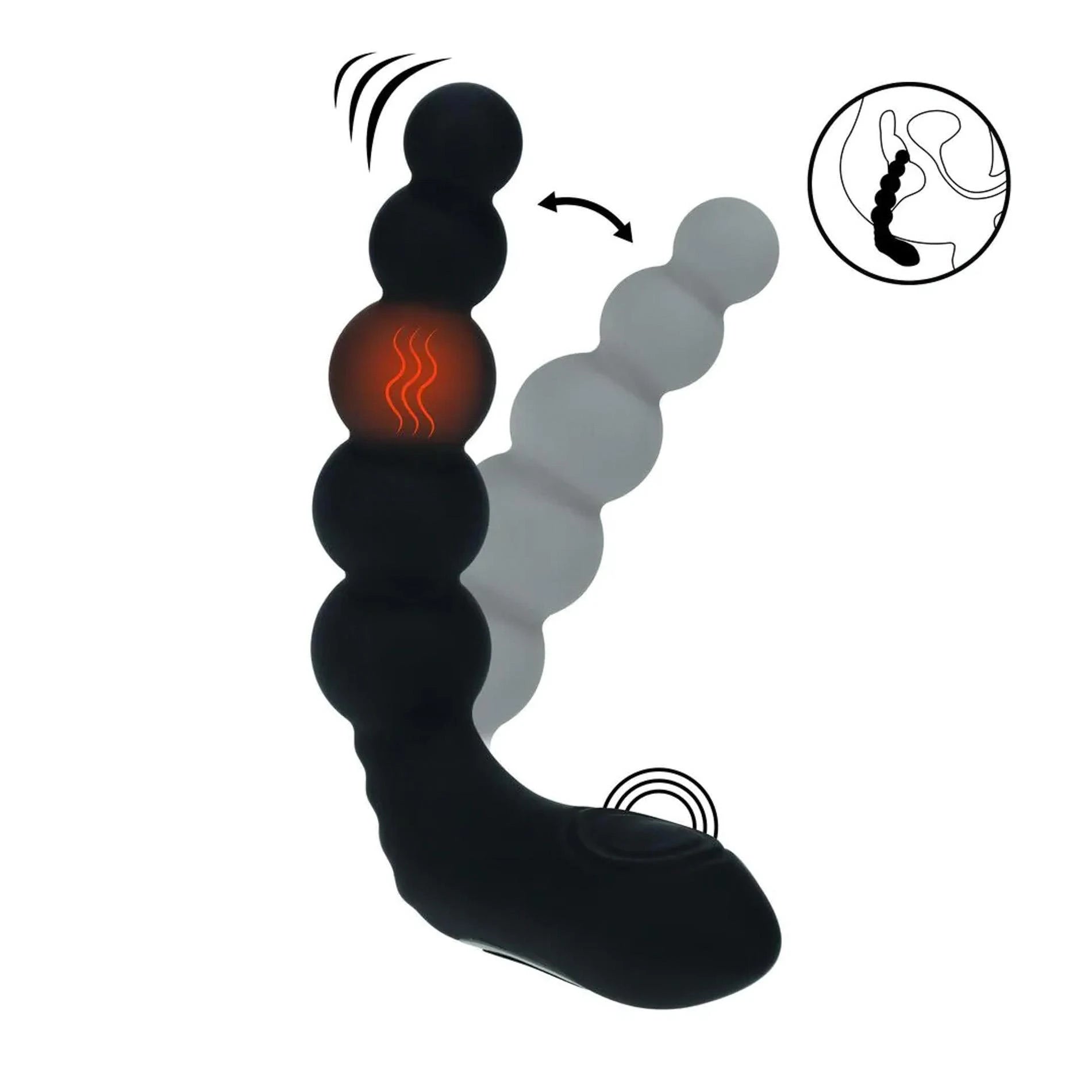 Vibrating Heating Bendable Tapping Beaded Silicone Prostate Stimulator - Black