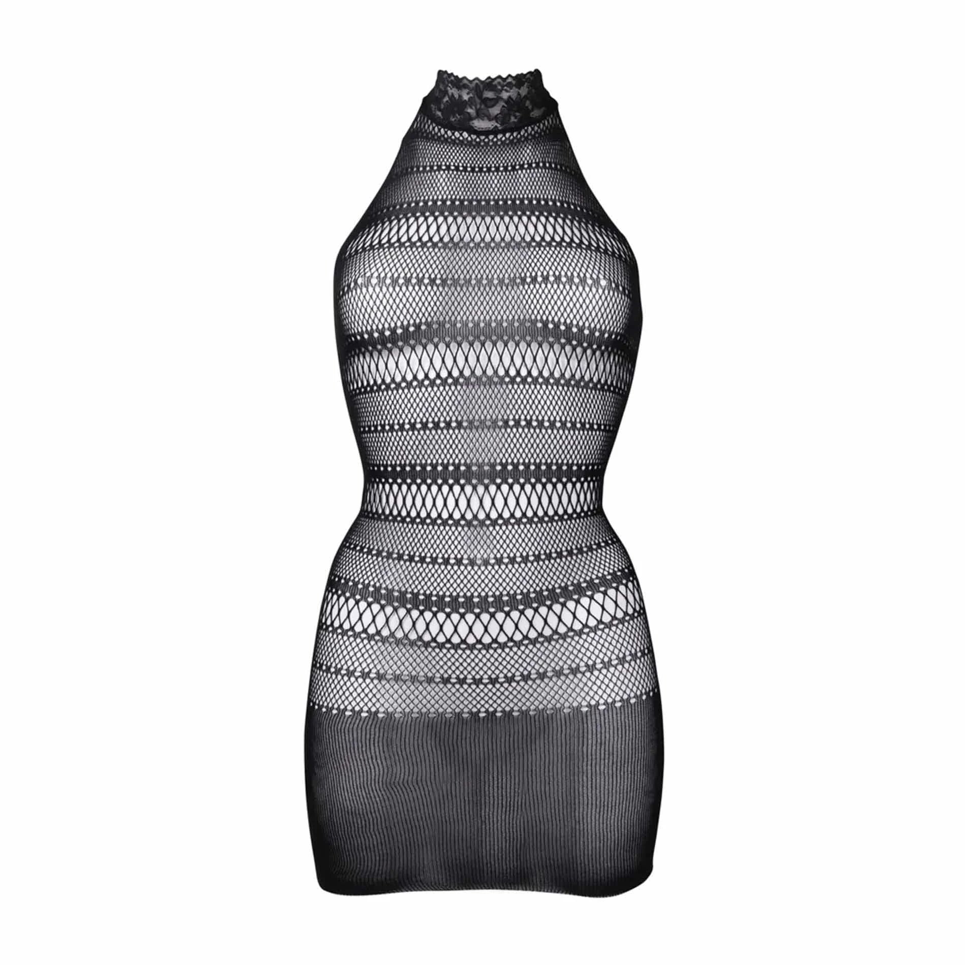 Mini-robe en résille à col montant et en dentelle - Taille unique