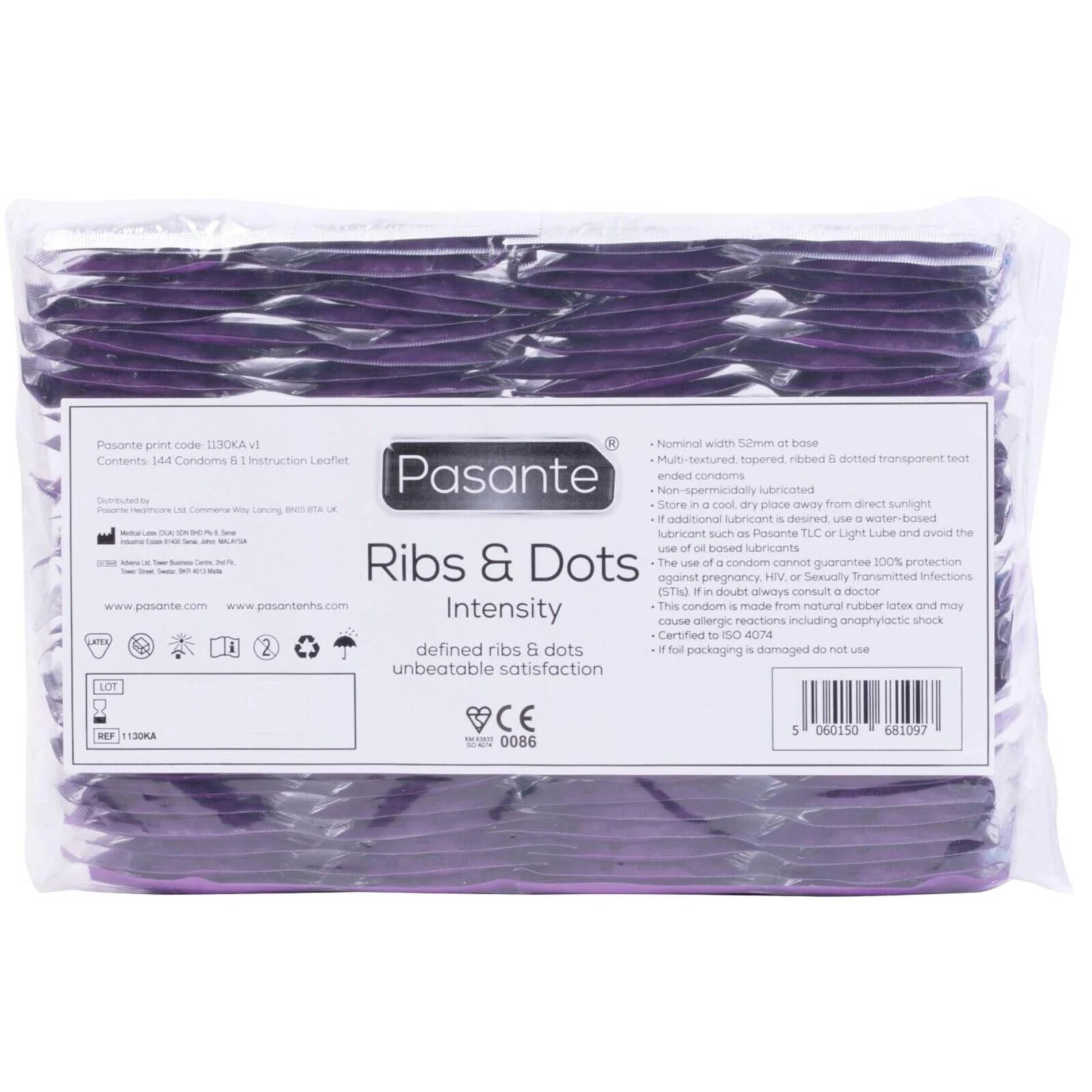 Préservatifs Pasante Ribs & Dots/Intensity en vrac par 144 unités
