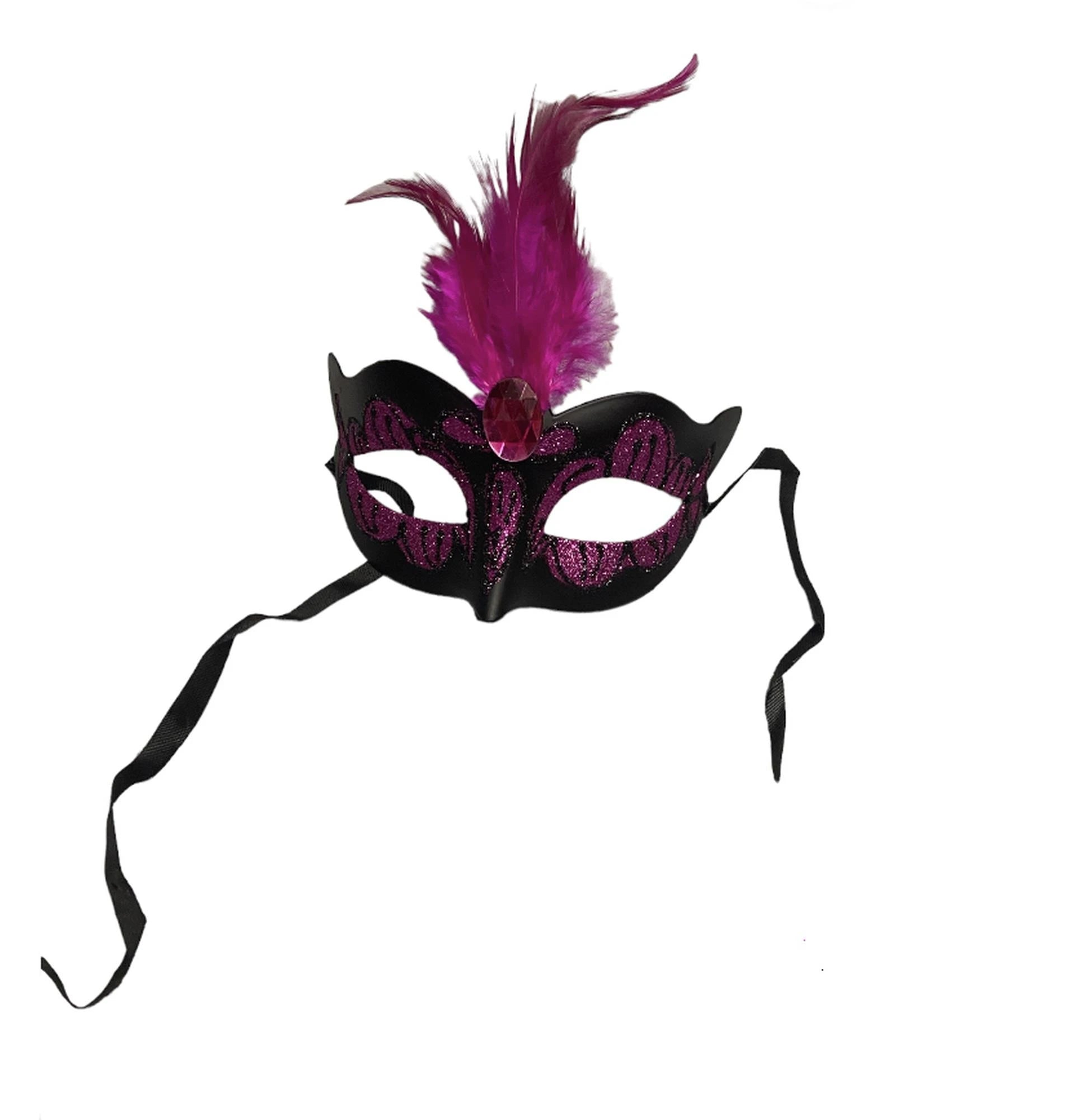 Maska-Venetian Mask Light Blue with Light Blue Stone and Feather