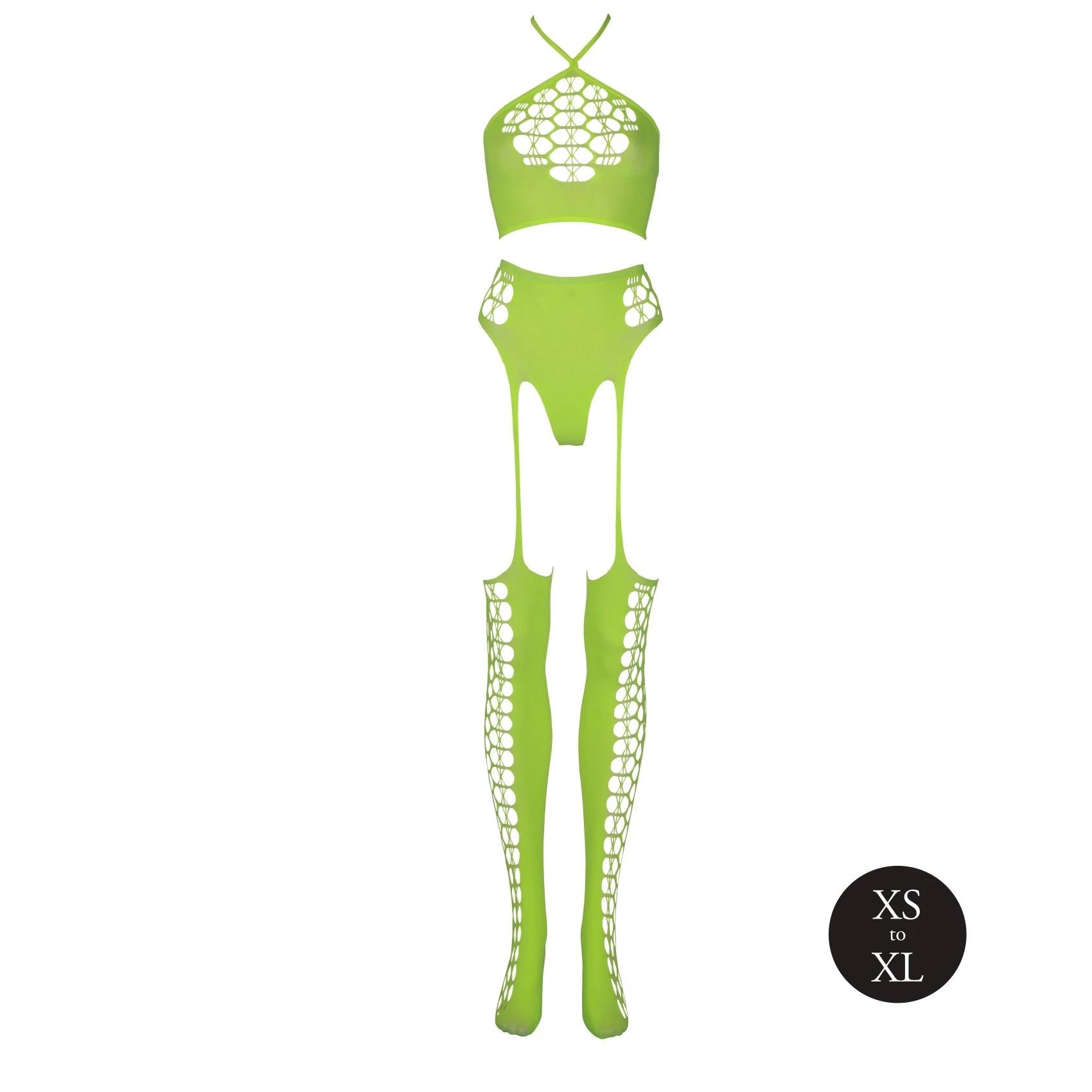 Two Piece with Crop Top and Stockings - One Size - Neon Green