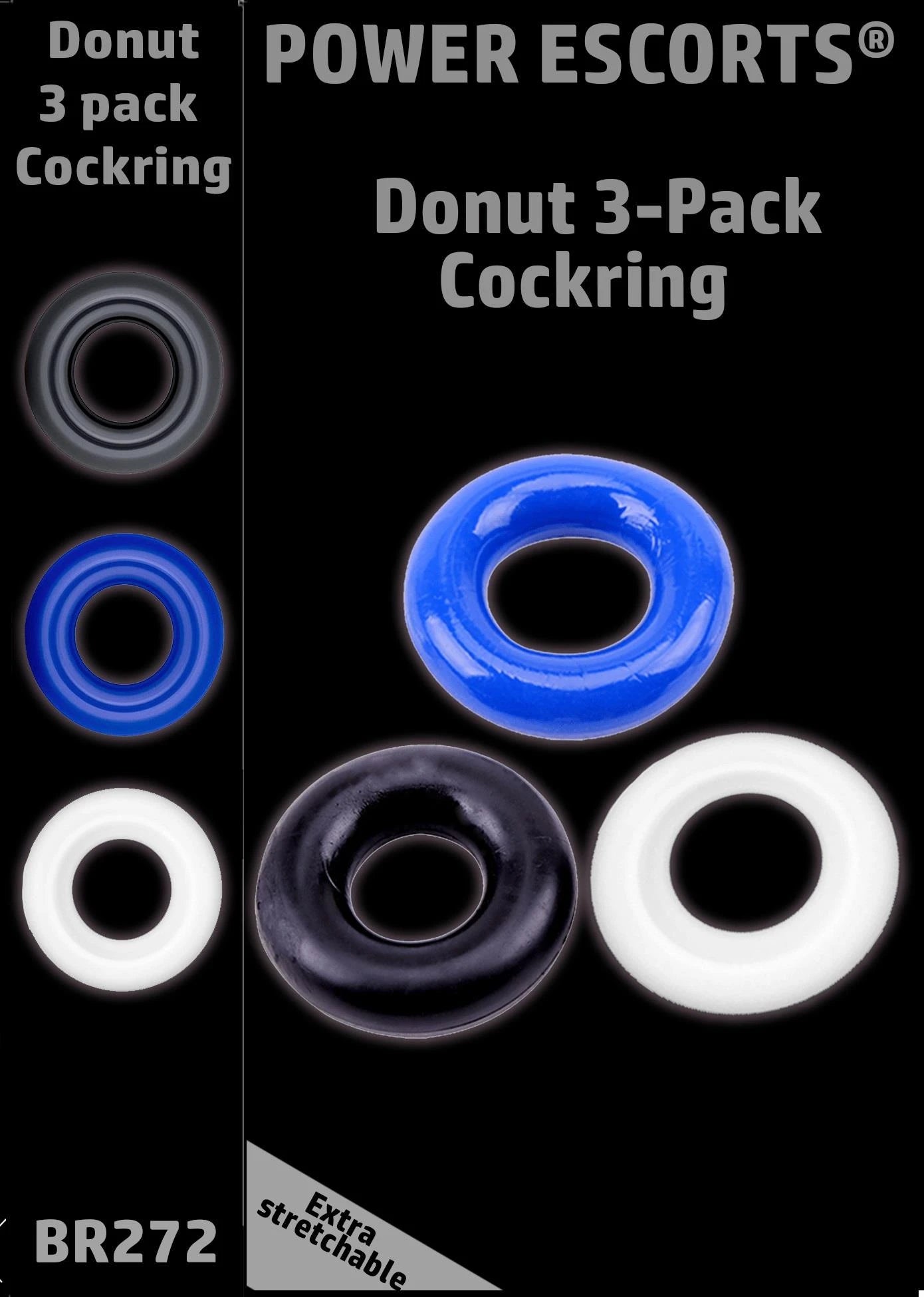 Ring-Donut Cockring 3 Pack - 3 colors blue/clear/black