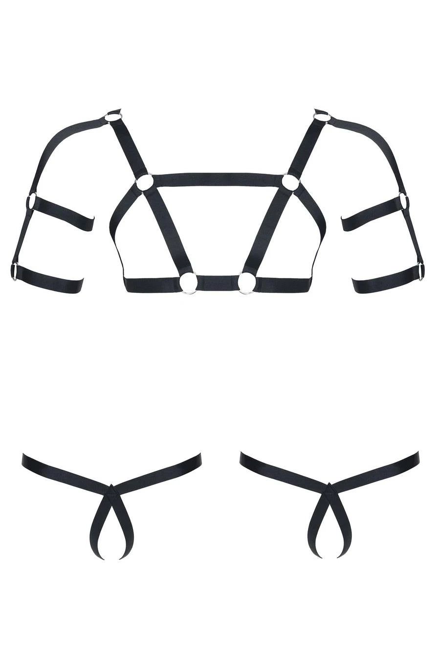 Ensemble masculin en caoutchouc : t-shirt avec décorations au dos et sur le devant, string 2 pièces S/M