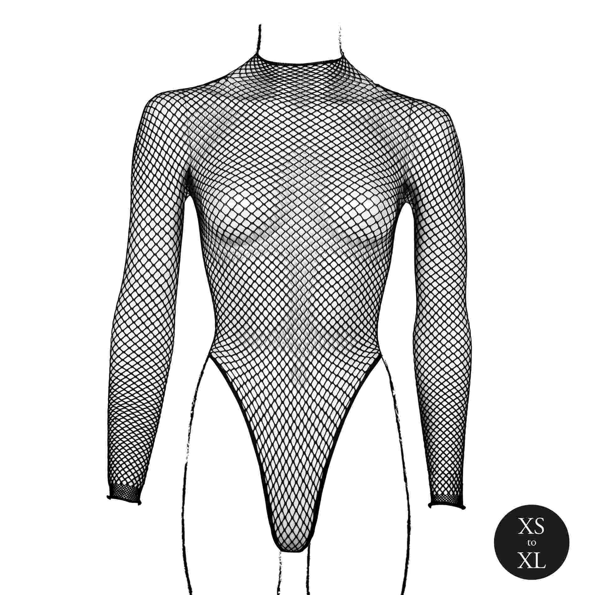 Body avec structure en résille et col roulé.