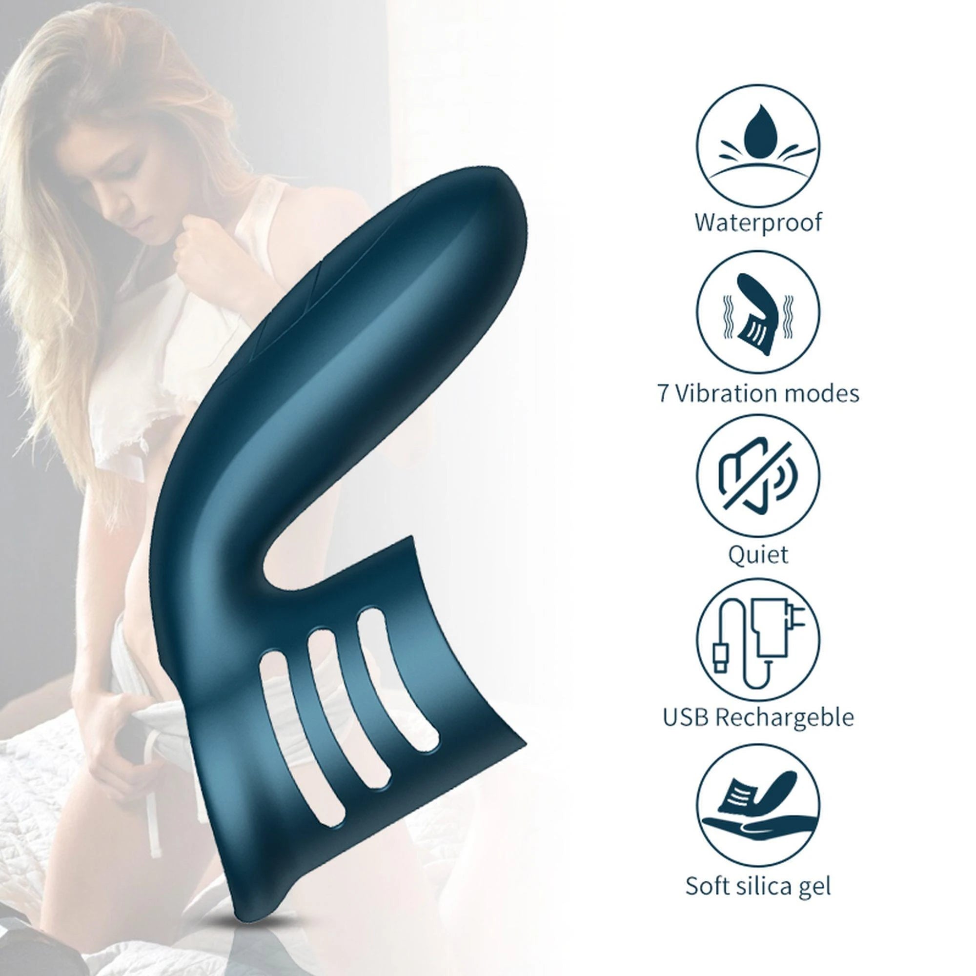 Vibrator-Silicone Ring Blue USB 7 Function