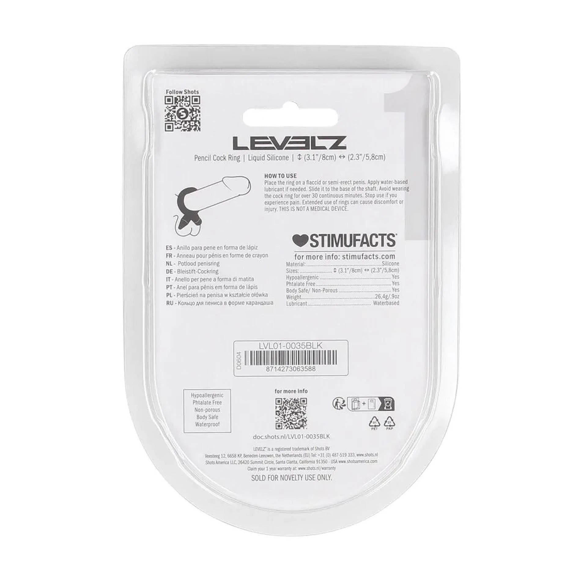 Pencil Liquid Silicone Cockring - Black