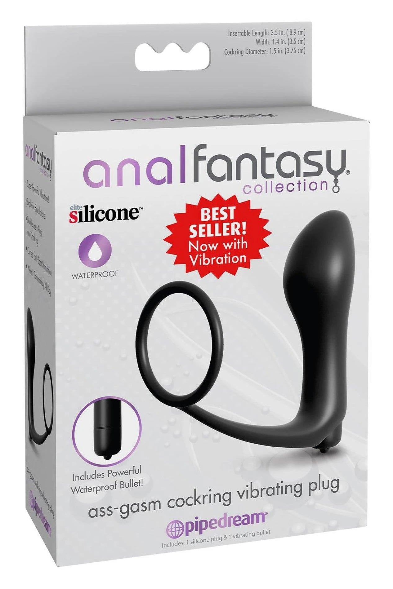 COLLECTION FANTASME ANAL ANNEAU PÉNIEN VIBRANT PLUG ANAL ASS-GASM NOIR