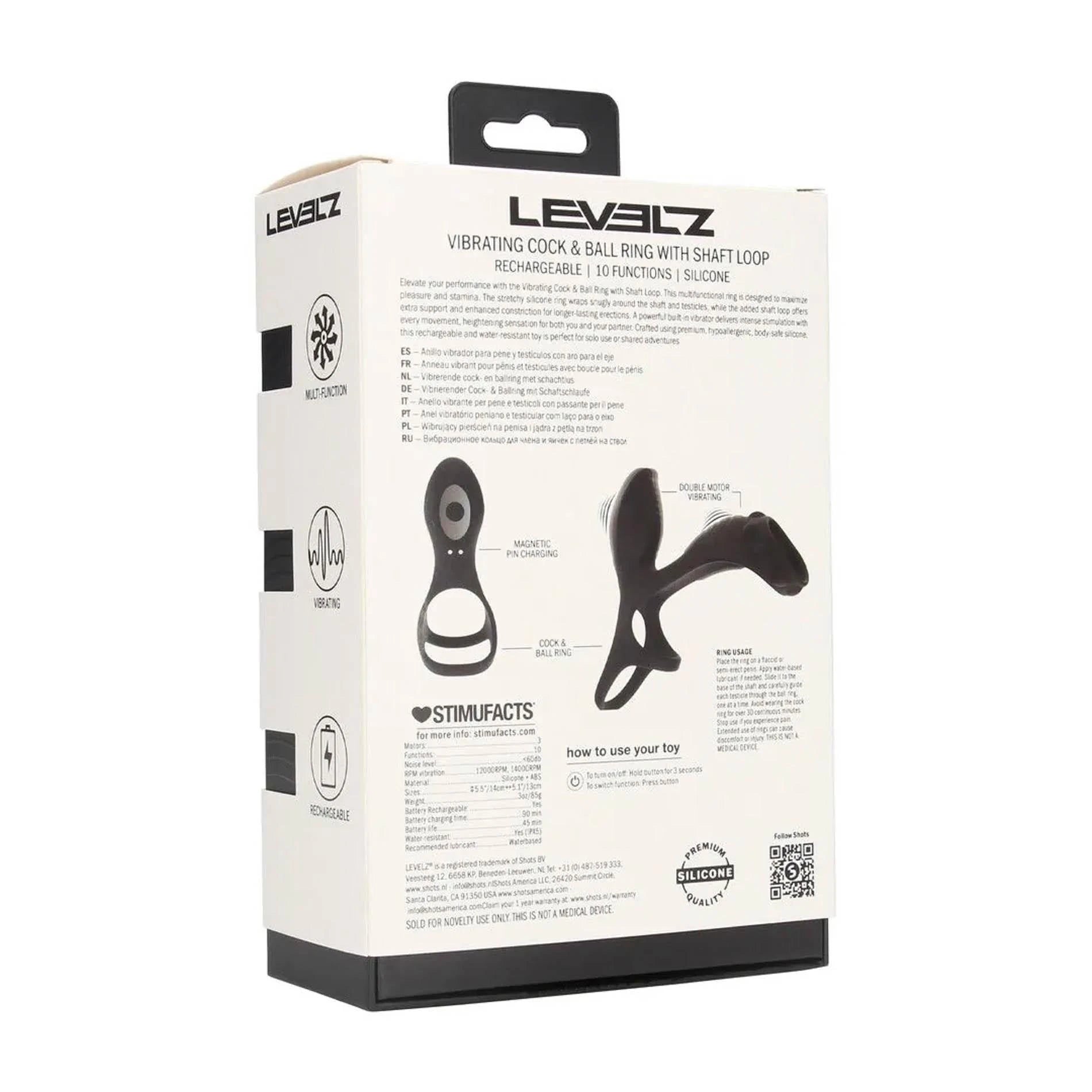 Vibrating Silicone Cock and Ball Ring with Shaft Loop - Black