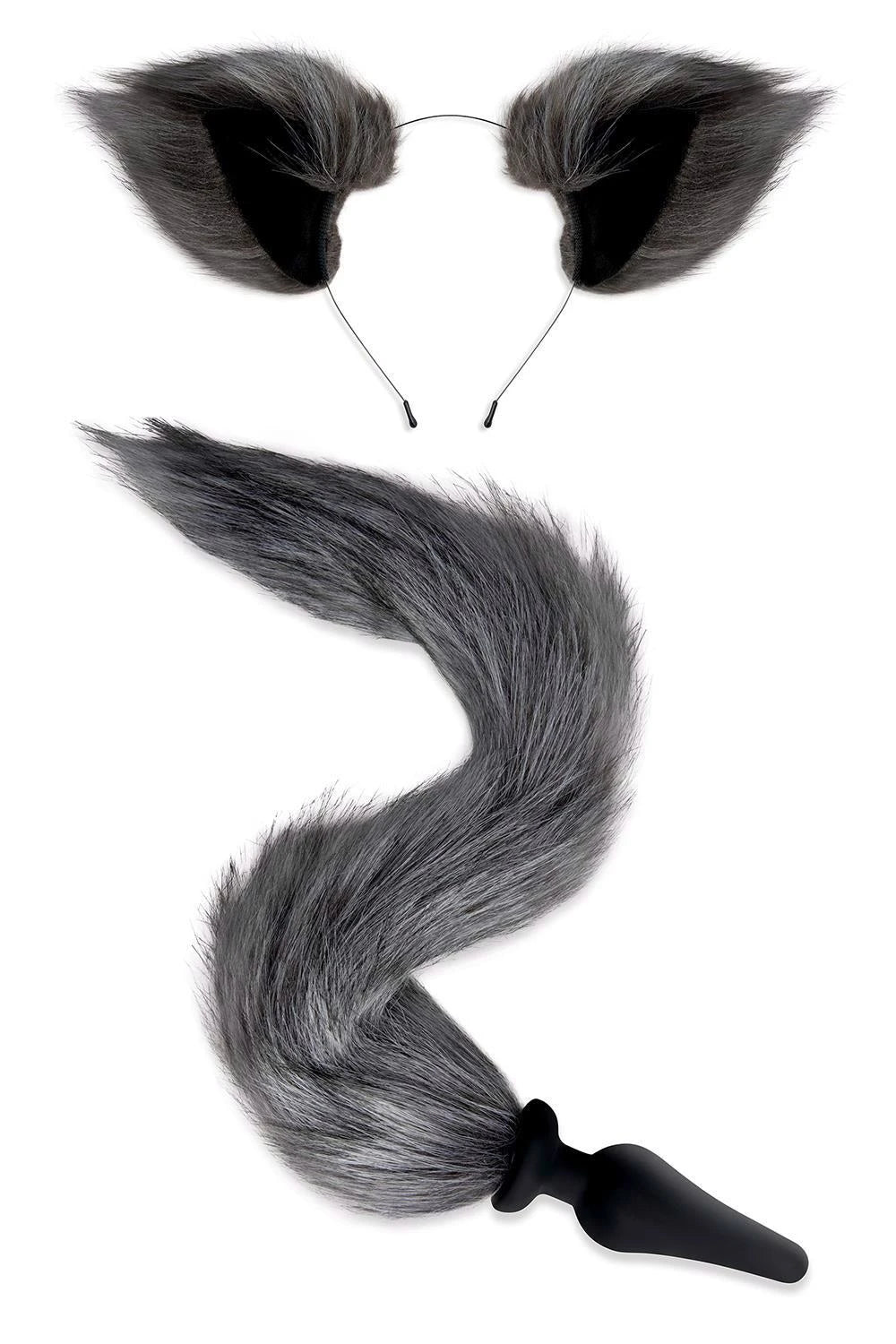 WHIPSMART 4.5 INCH SILICONE PLUG WITH GREY INDIGO FOX TAIL SET