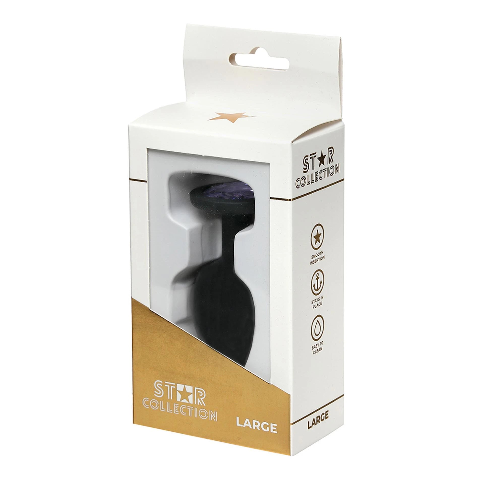 Star Collection - Black Silicone Anal Plug L - Purple Stone