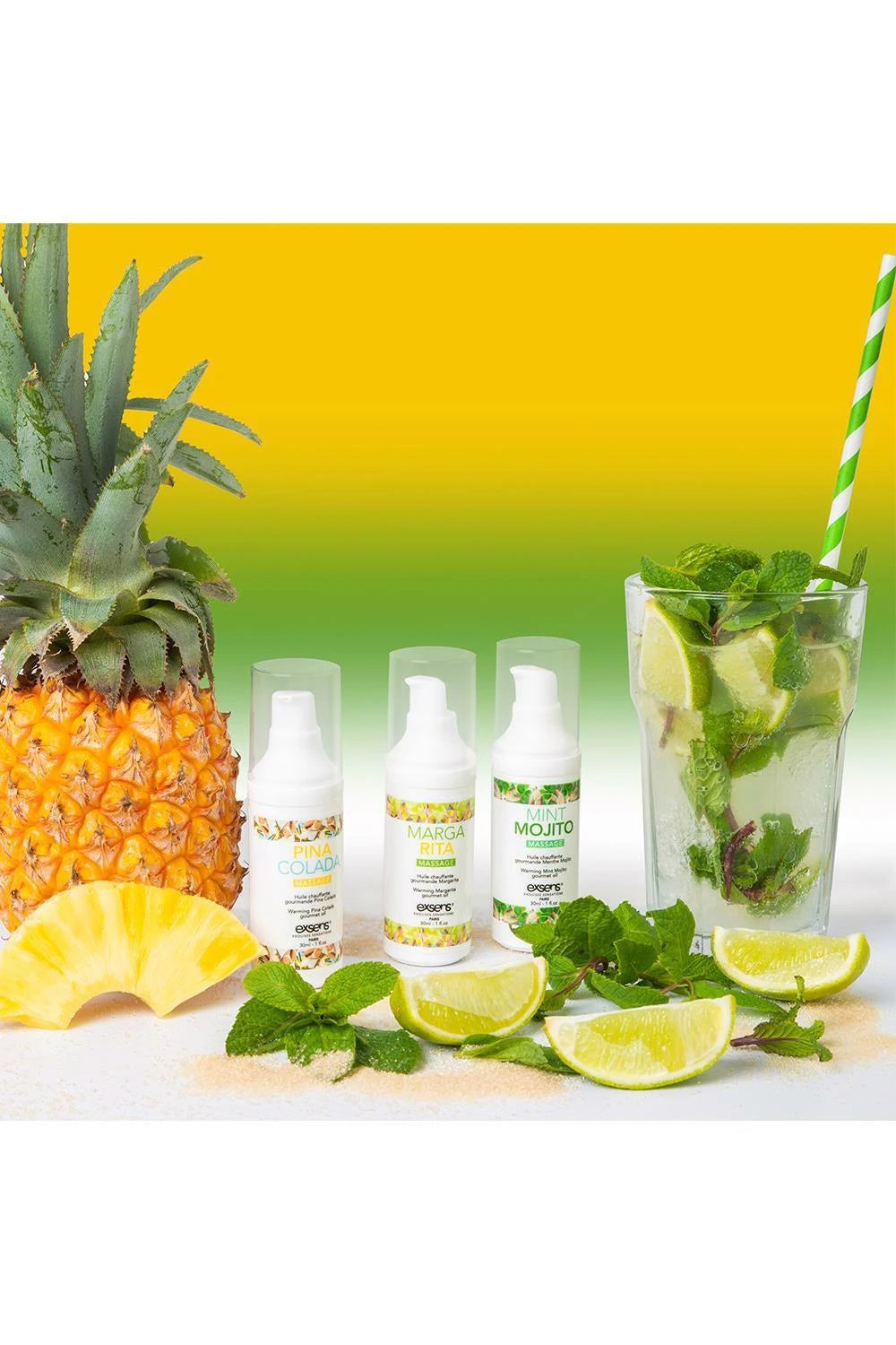 LET'S CELEBRATE! Warming gourmet massage  oils (Mint Mojito, Margarita, Pina Colada) 3 x 30ml
