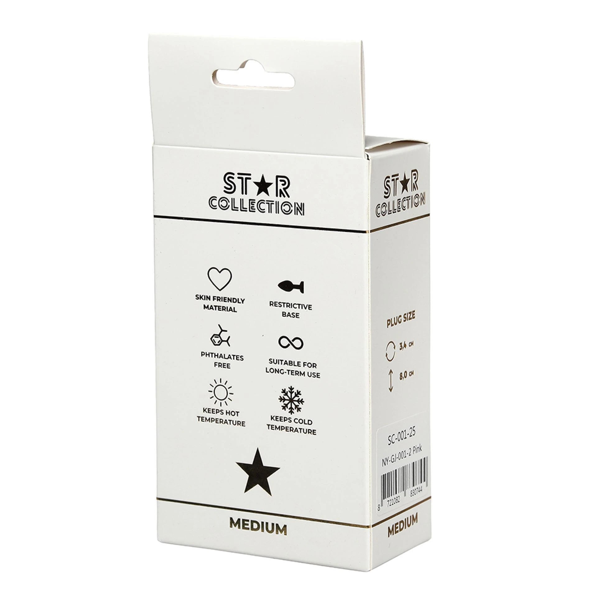 Star Collection - Pink Silicone Anal Plug M - Light Pink Stone