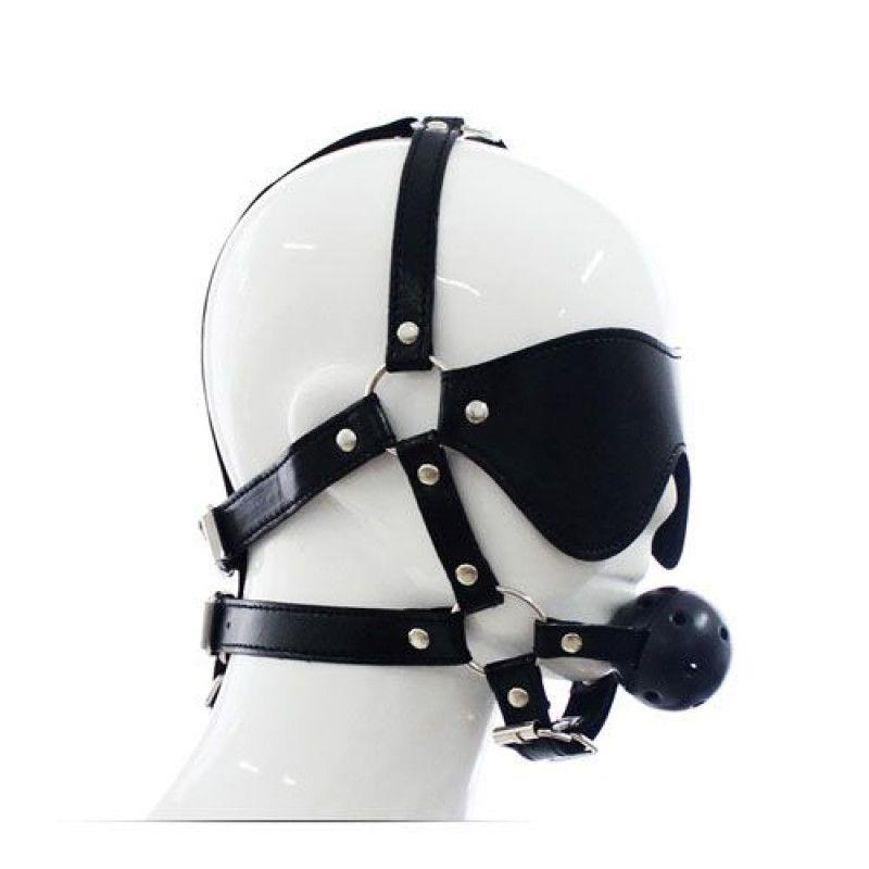 Harnais de tête avec masque pour les yeux et bâillon Restraint Total Head noir