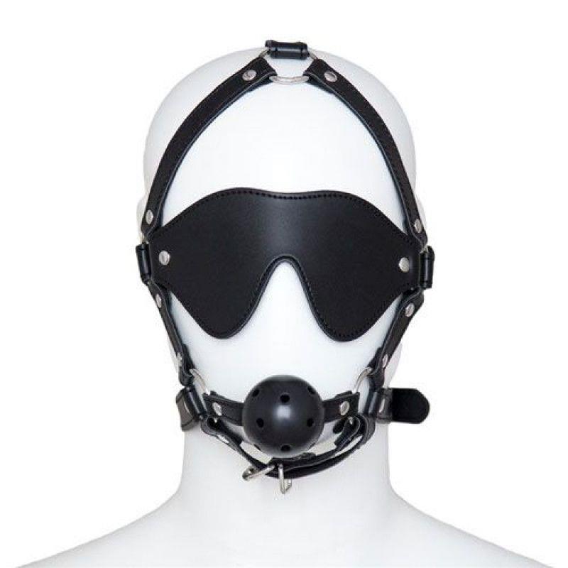 Harnais de tête avec masque pour les yeux et bâillon Restraint Total Head noir