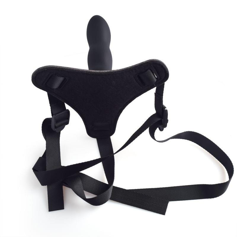 Adjustable strap-on black harness