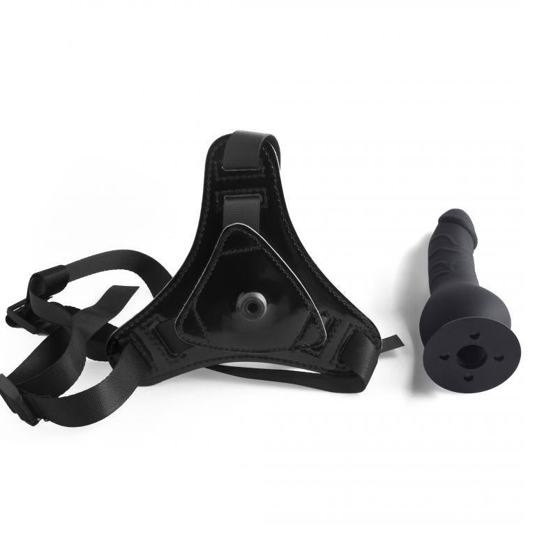 Adjustable Black strap-on harness with realistic phallus