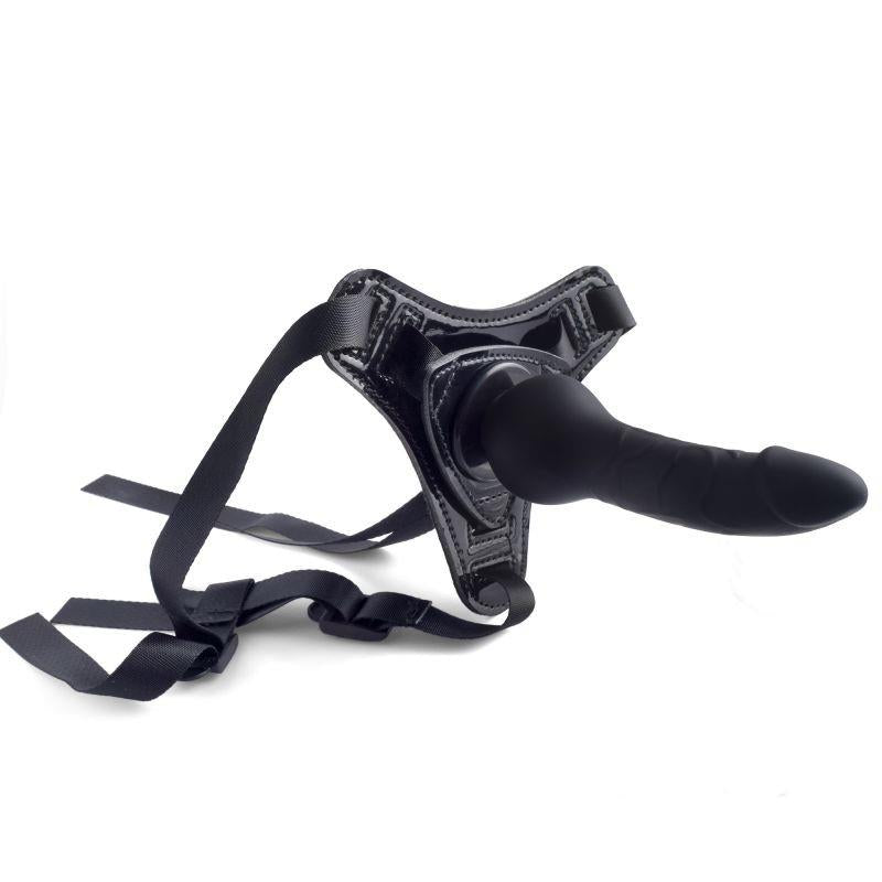 Adjustable Black strap-on harness with realistic phallus