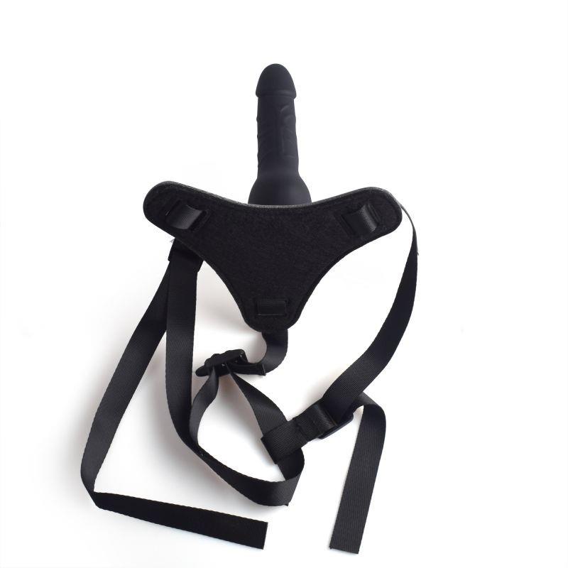 Adjustable Black strap-on harness with realistic phallus