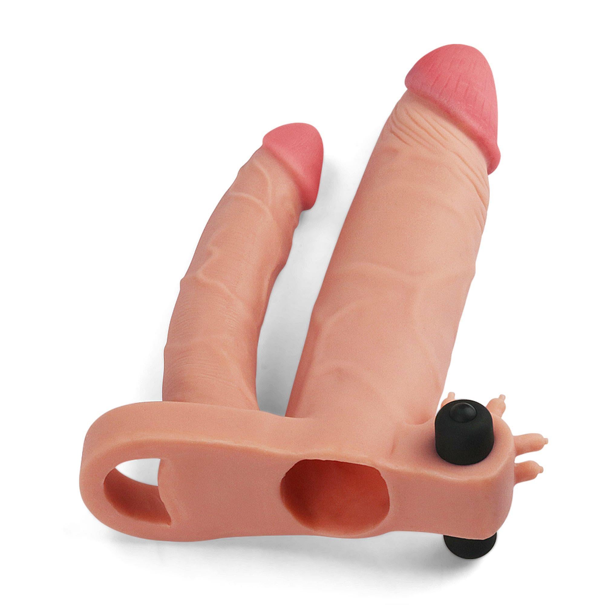 Add 1″ Pleasure X Tender Vibrating Double Penis Sleeve