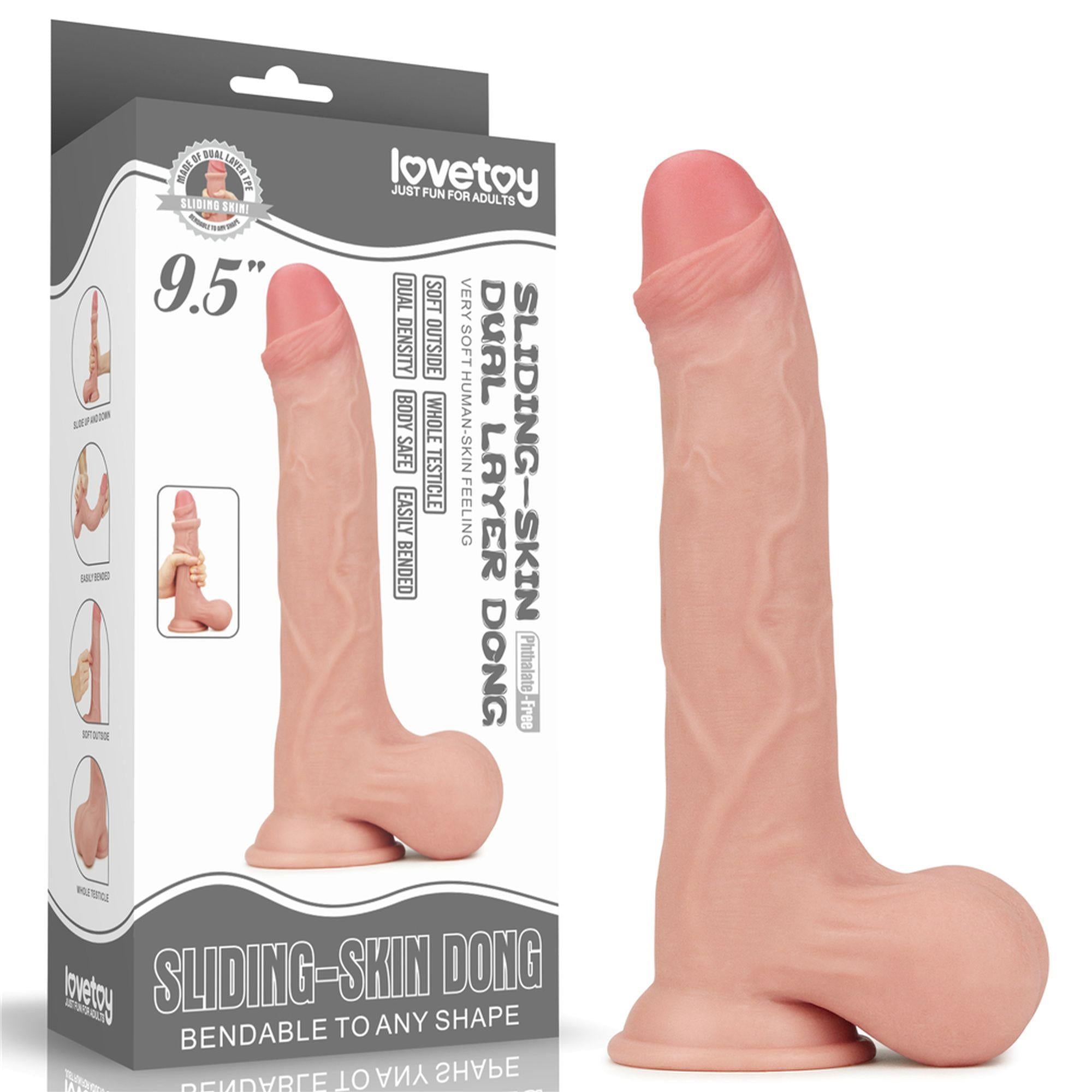 Dong double couche à peau coulissante 9,5" - Testicule entier