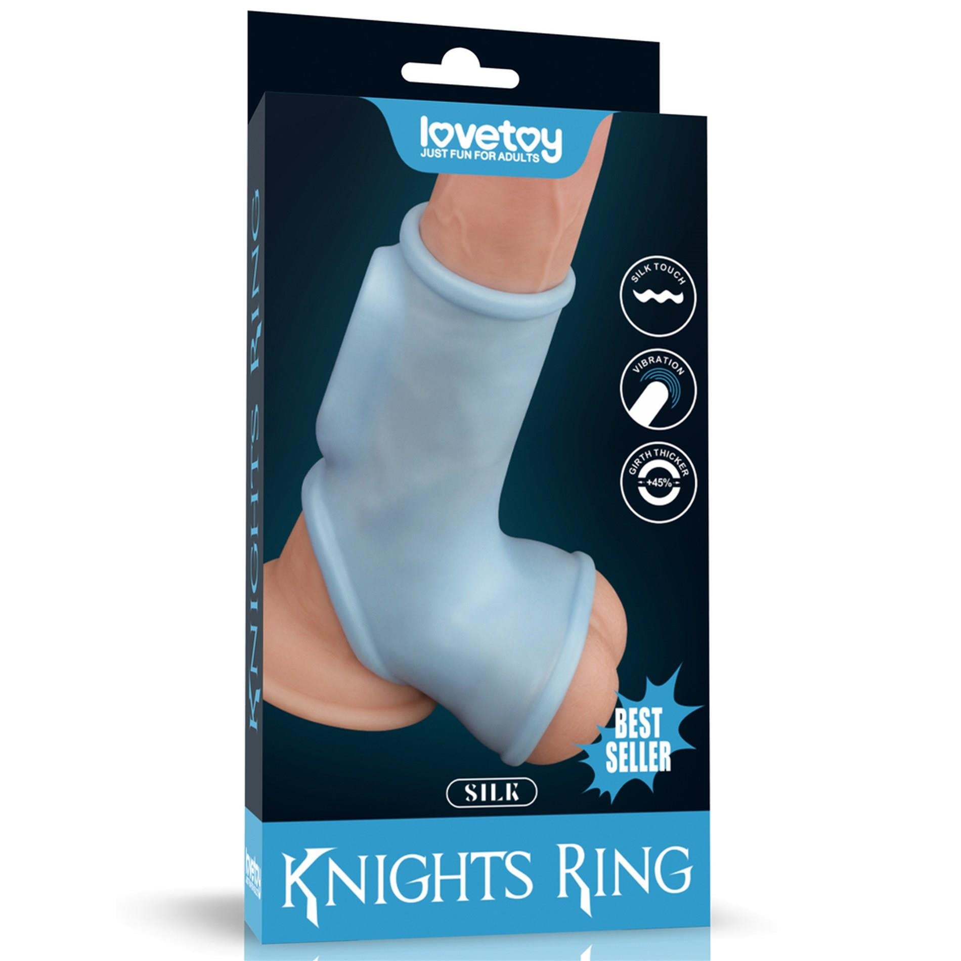 Bague Vibrant Silk Knights avec manchon scrotal (bleu)