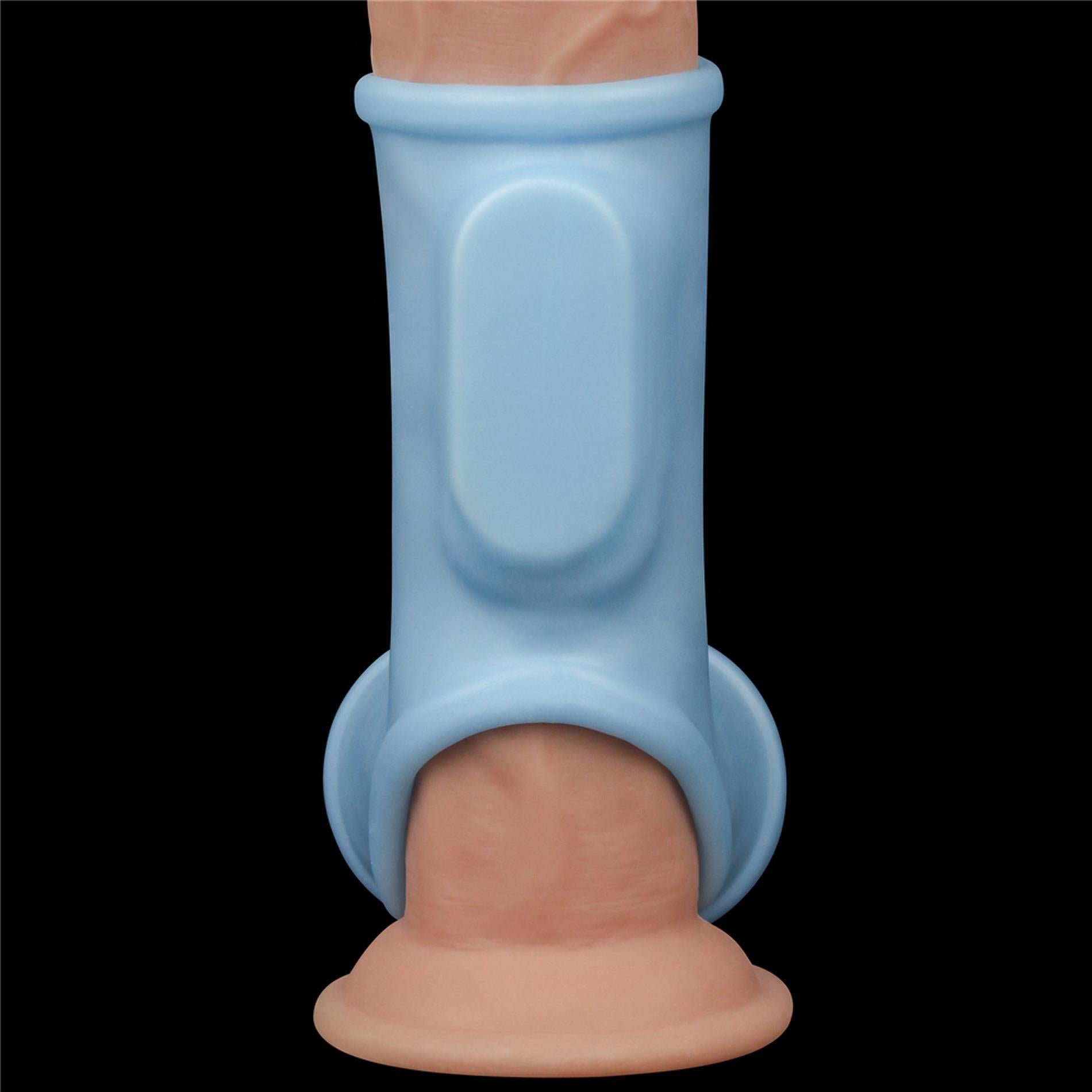 Bague Vibrant Silk Knights avec manchon scrotal (bleu)