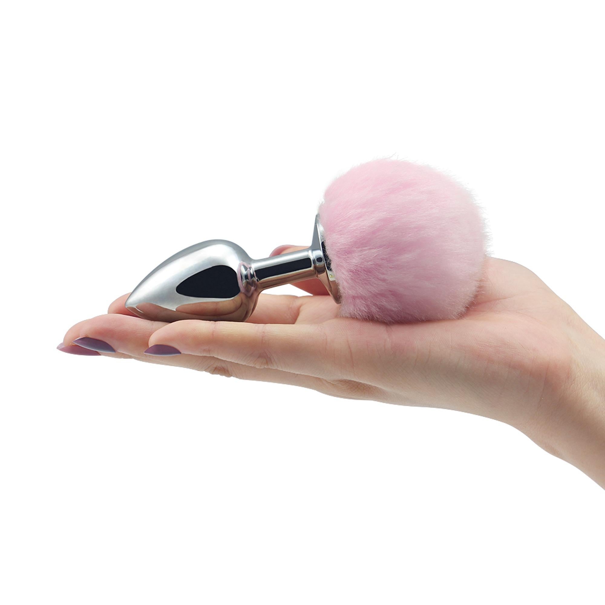 Pompon métallique plug petit rose