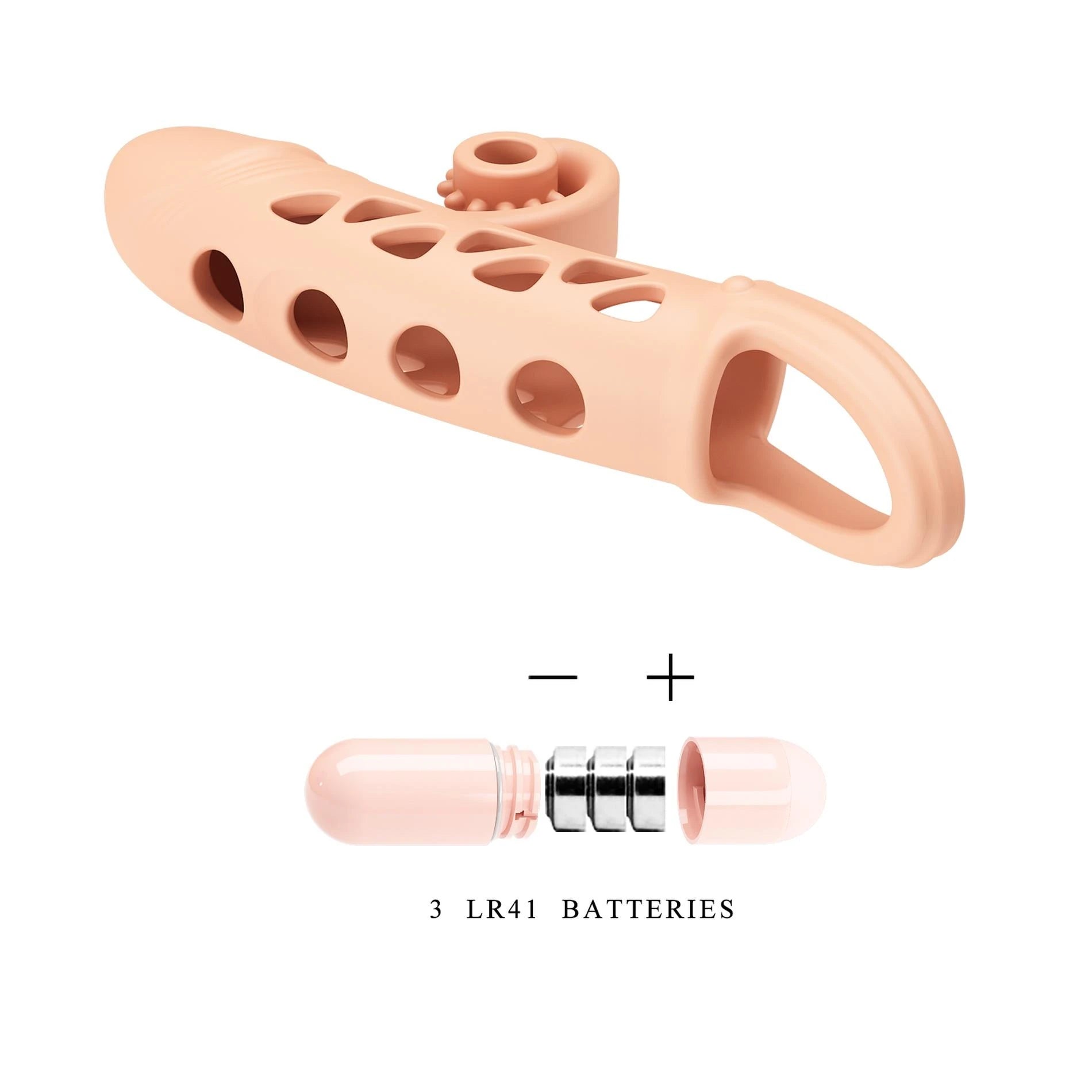 ROMANCE - Penis sleeve, TPE material, vibration, LR41*3 battery, Flesh