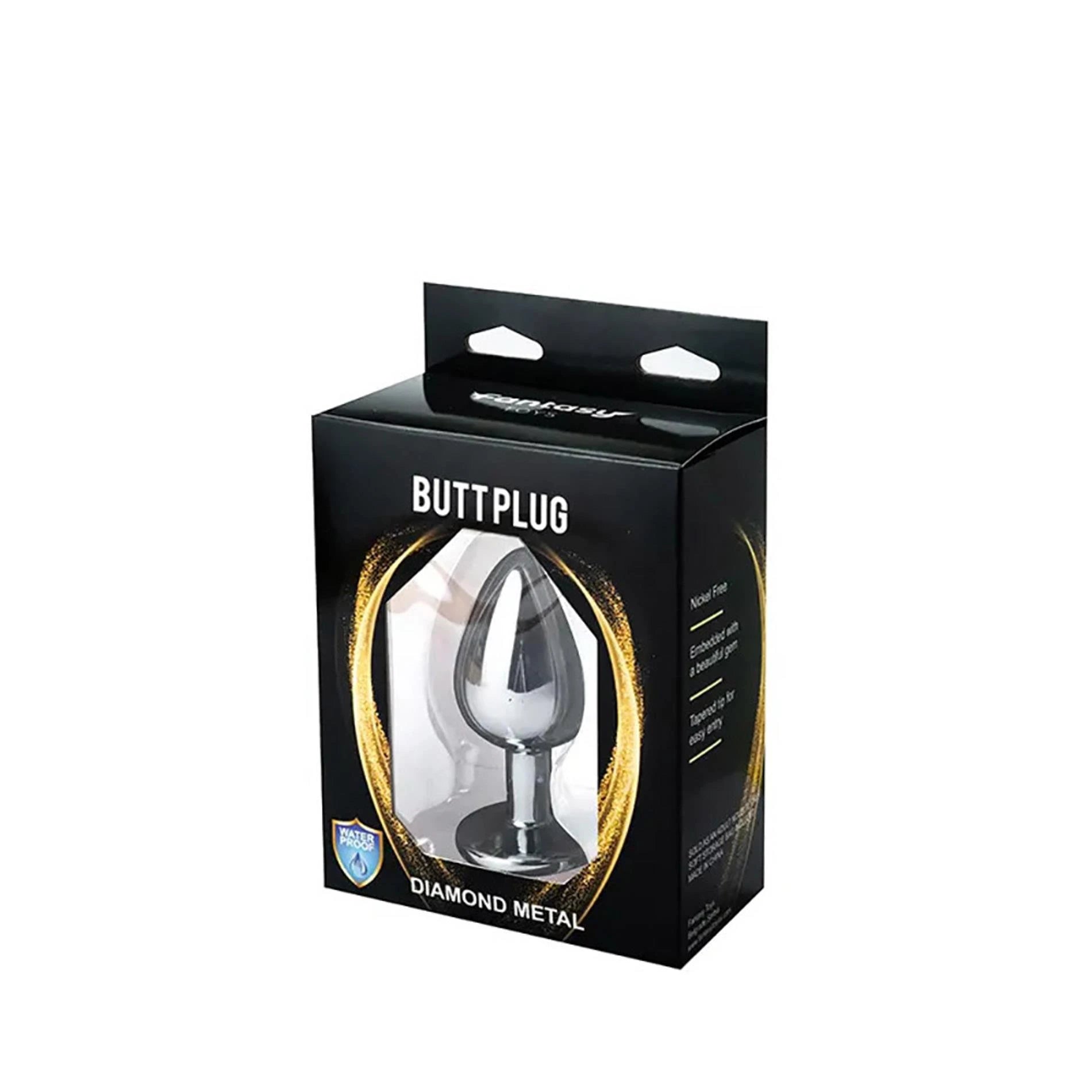 Silver Large Butt Plug with White Diamond