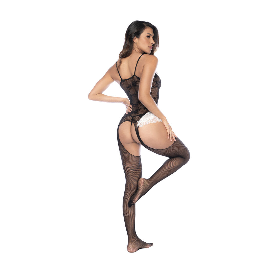 Maid Fishnet Bodystocking - One Size - Black/White