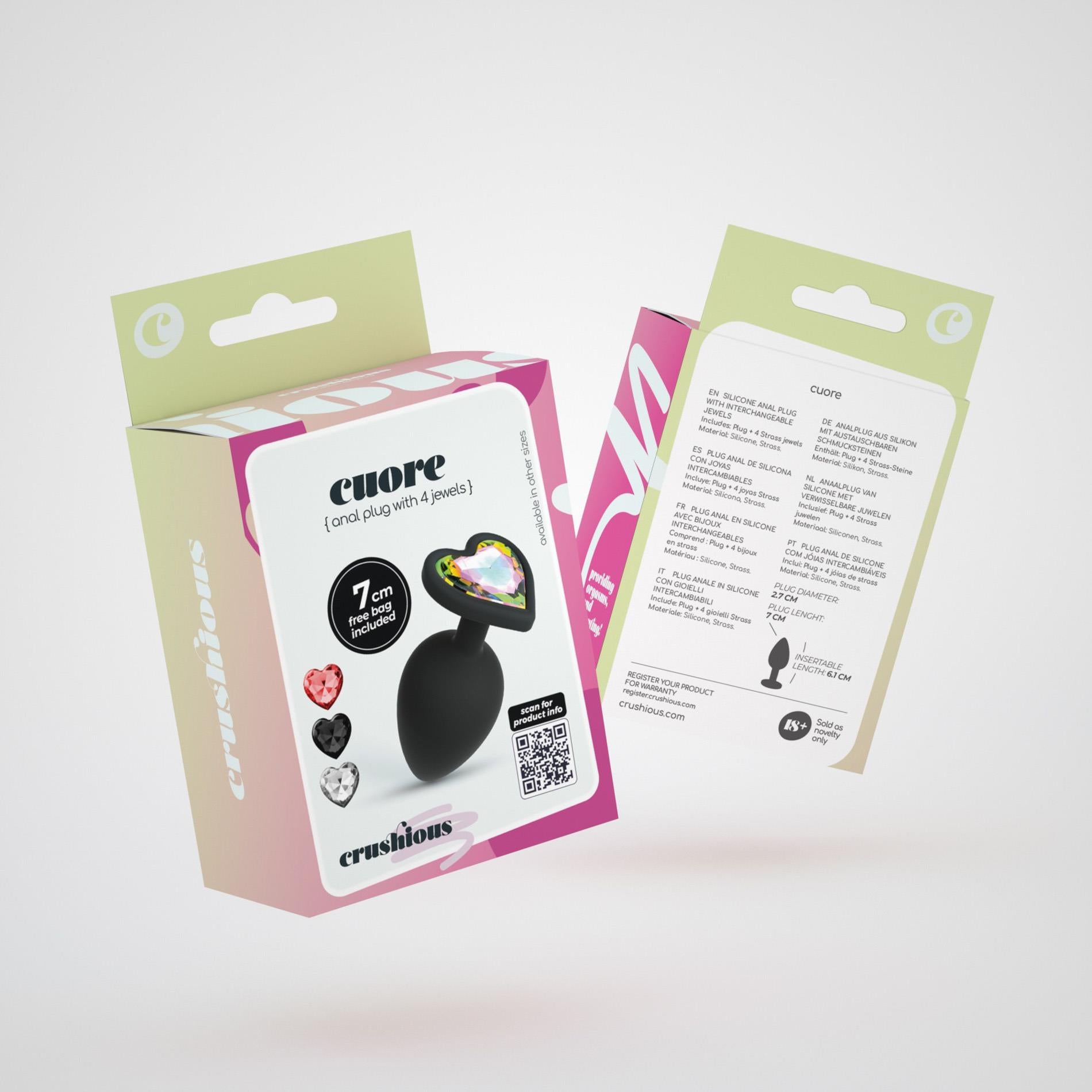 Cuore - Anal Plug with Four Interchangeable Jewels - Small - Black