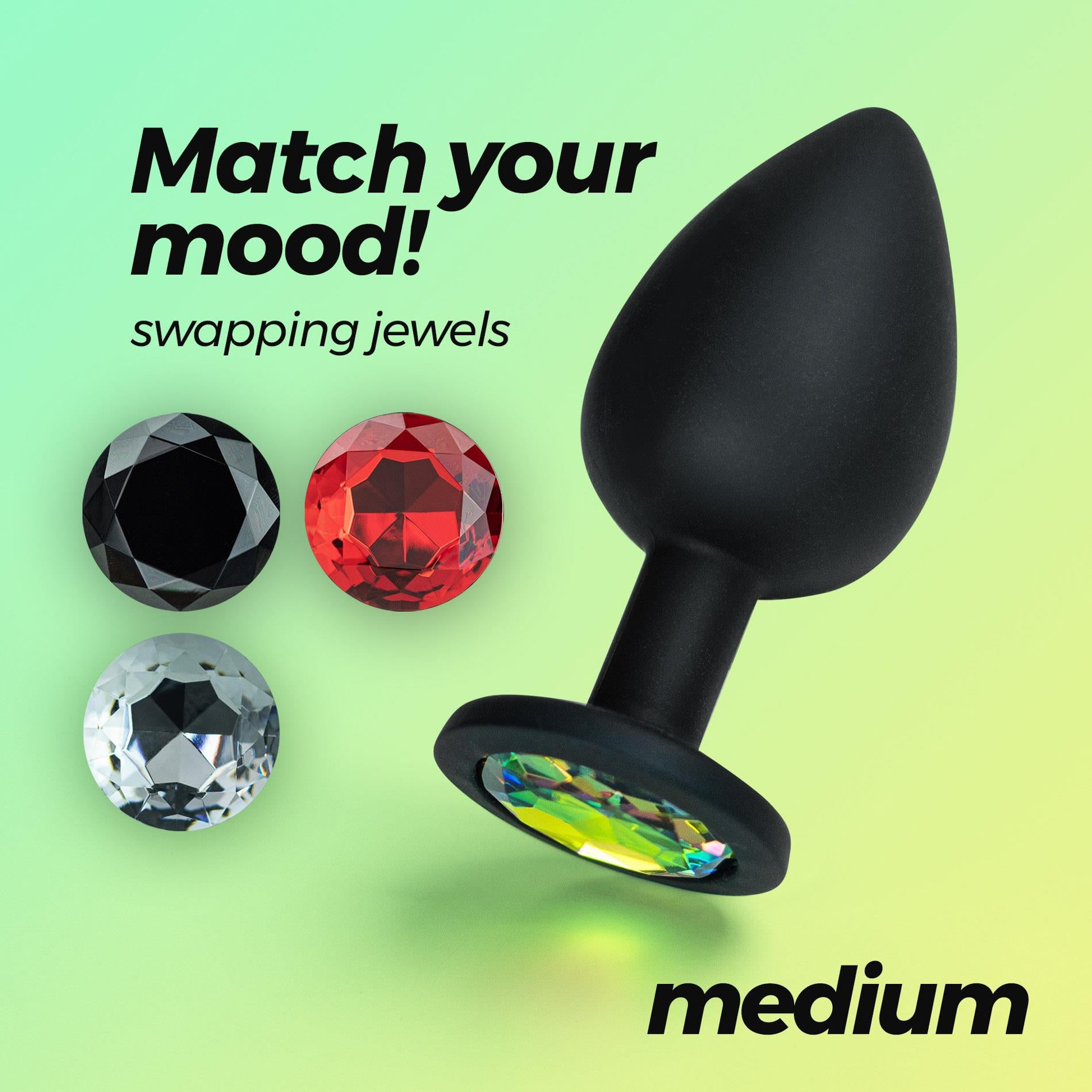 Camileo - Anal Plug with Four Interchangeable Jewels - Medium - Black