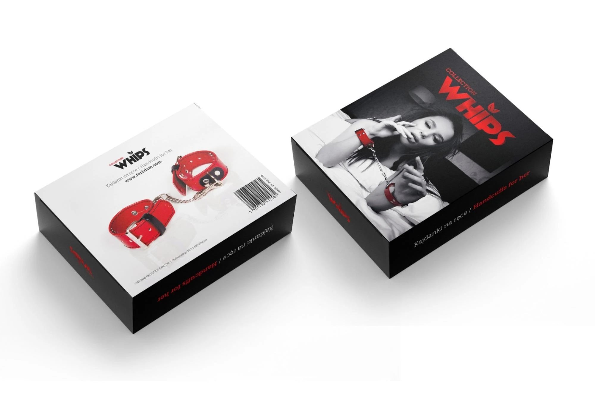 Ménottes vernies Kajdanki-WHIPS, menottes pour femme, rouges, lisses
