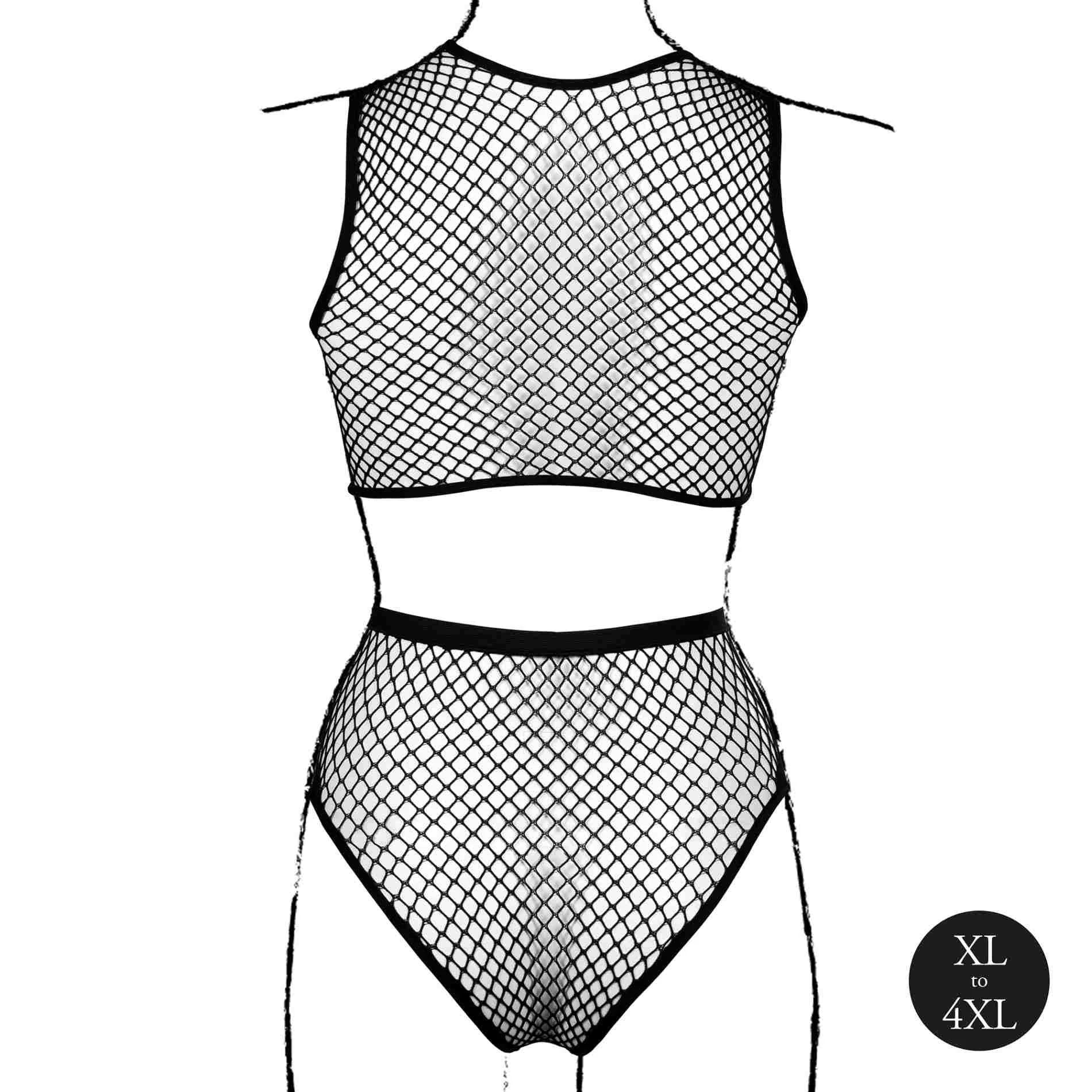 Ensemble 2 pièces avec crop top, culotte et structure en résille.
