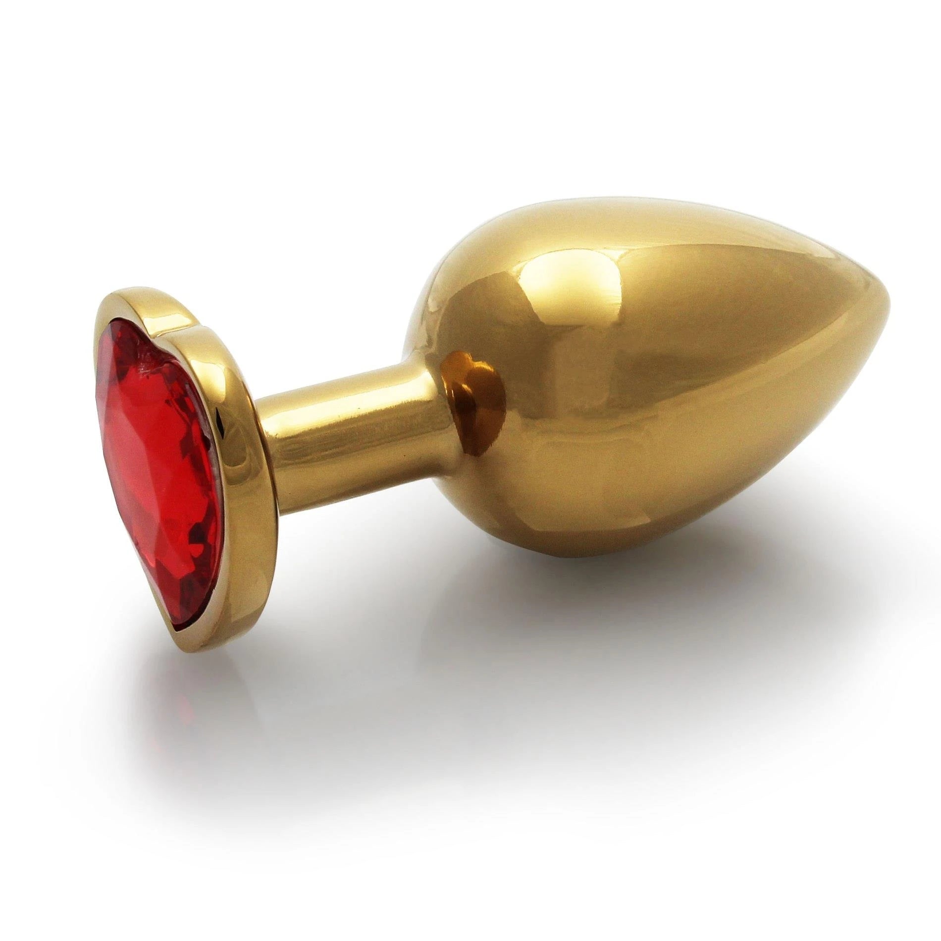 Heart Gem Butt Plug - Medium - Gold/Ruby Red
