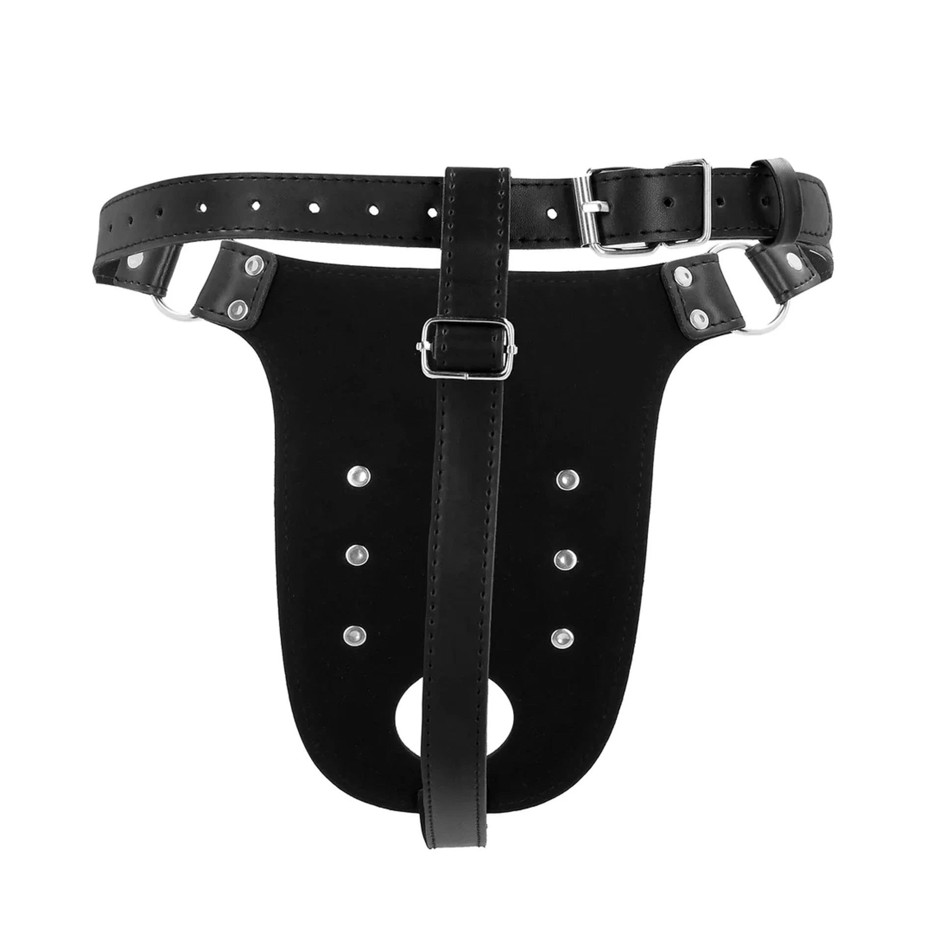 Ceinture de chasteté en cuir synthétique avec sangles - Noir