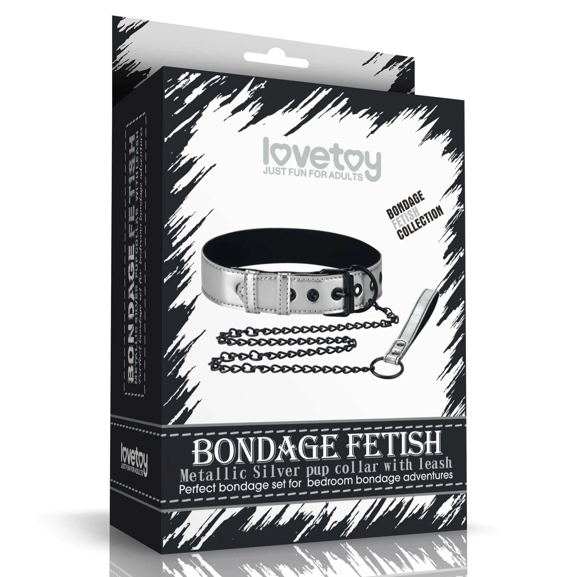 Bondage Fetish Metallic Pup Collar With Leash