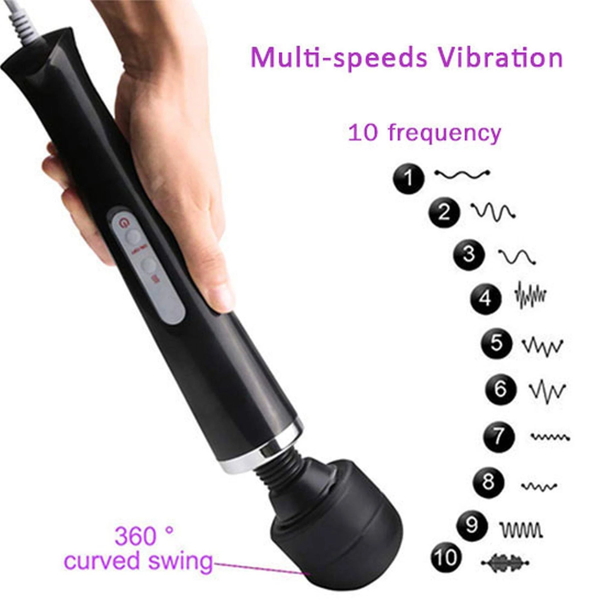 Stymulator-Magic Massager Baguette Câble 110-240V Noir 10 Fonctions
