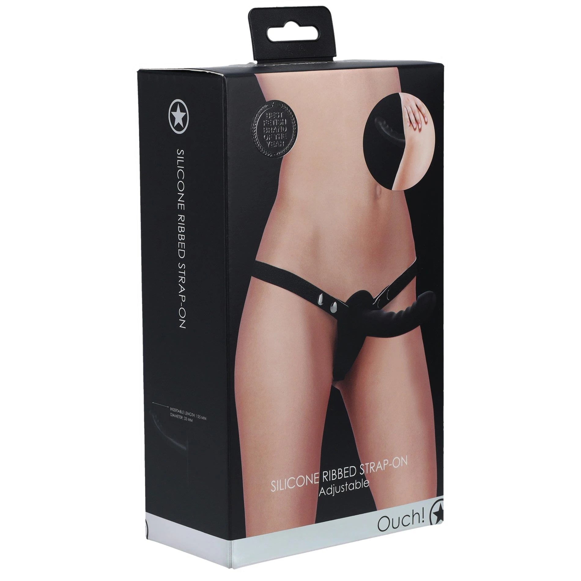 Silicone Ribbed Strap-On - Adjustable - Black