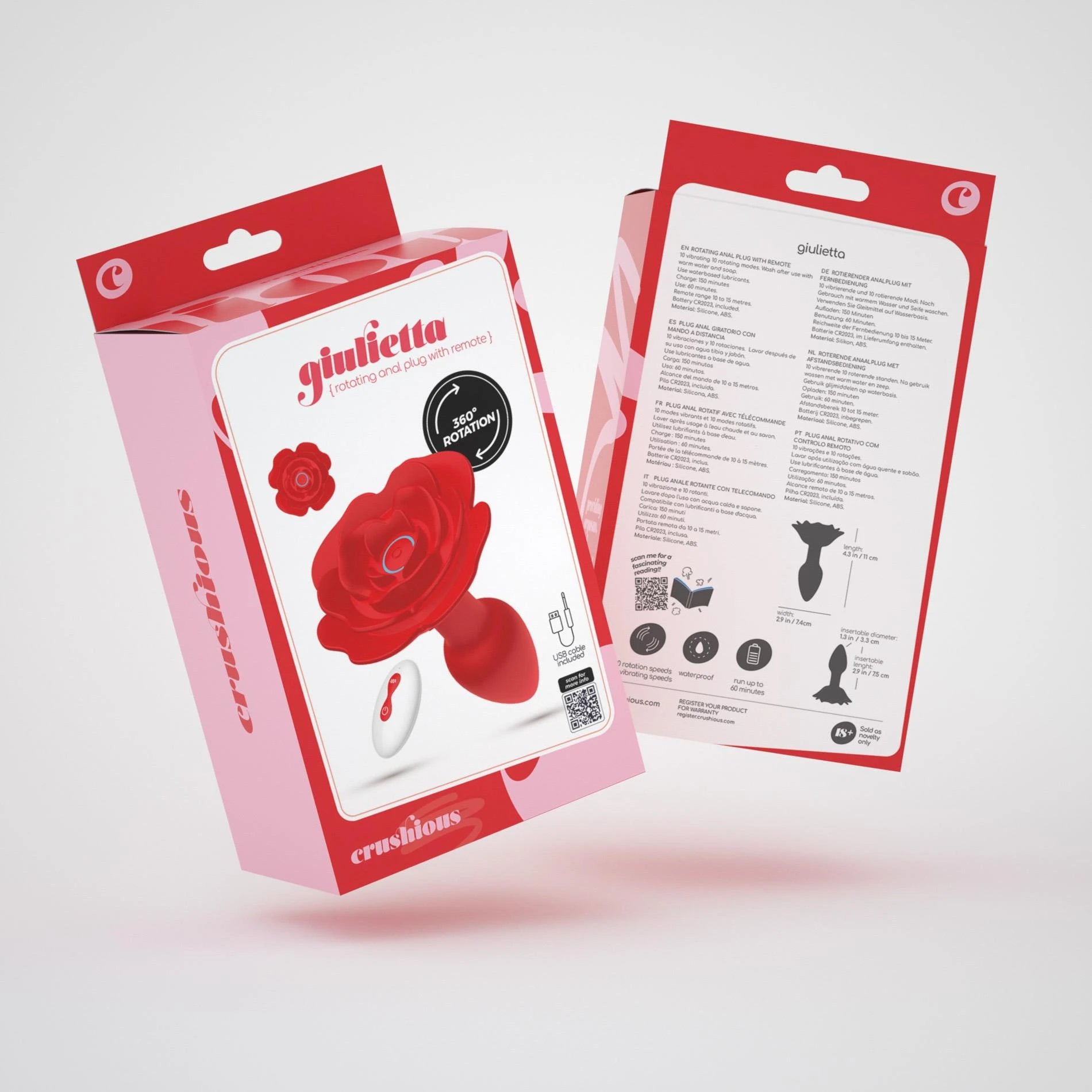Giulietta - Rotating Anal Rose Plug with Remote Control - Red