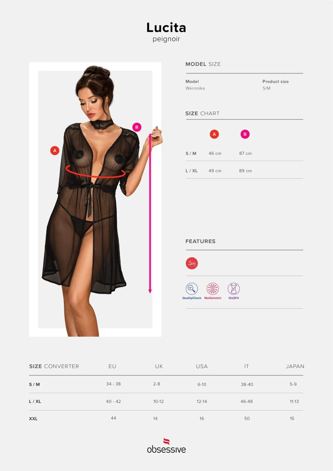 Bielizna-Lucita peniuar czarny  S/M