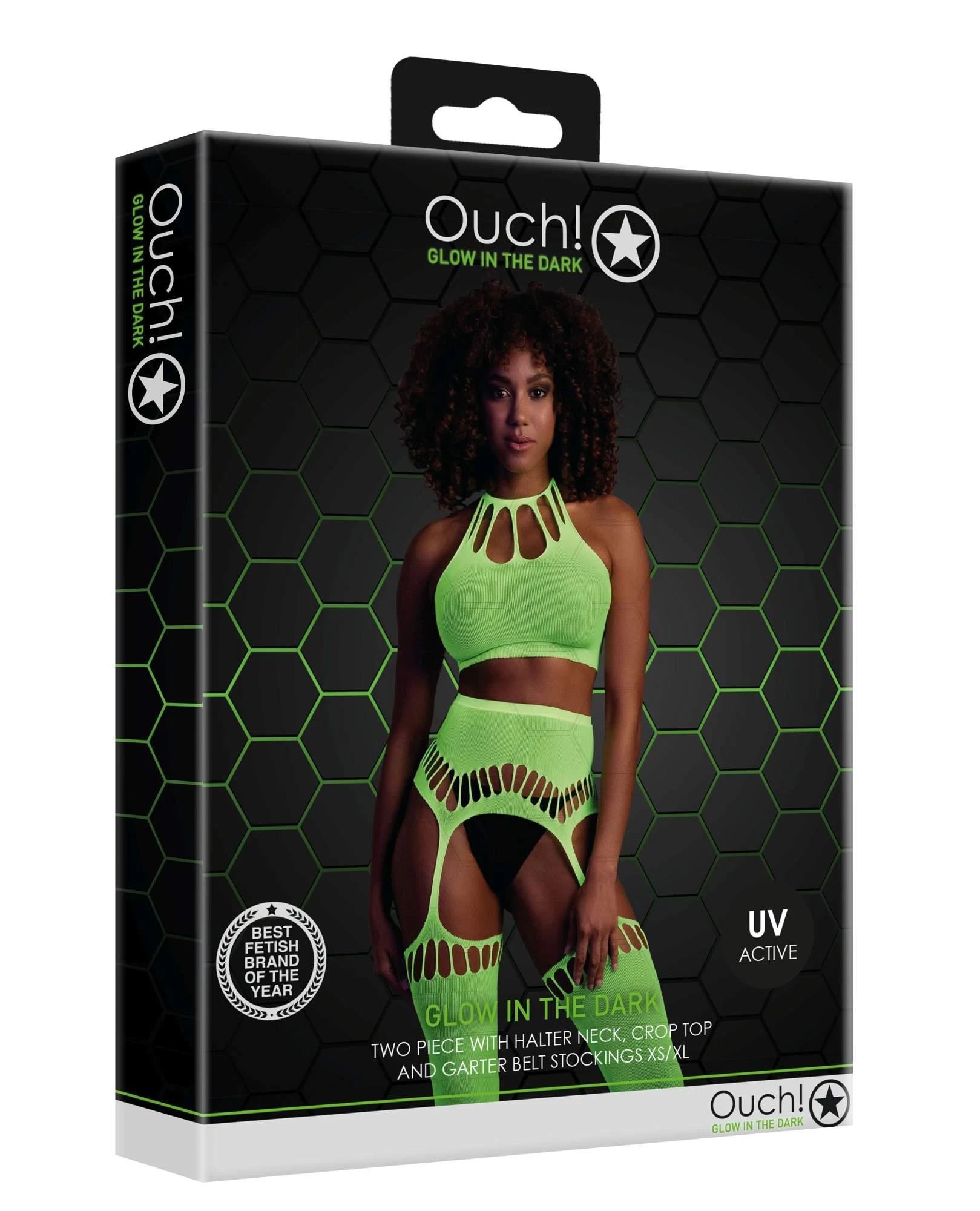 Two Piece with Crop Top and Stockings - One Size - Neon Green