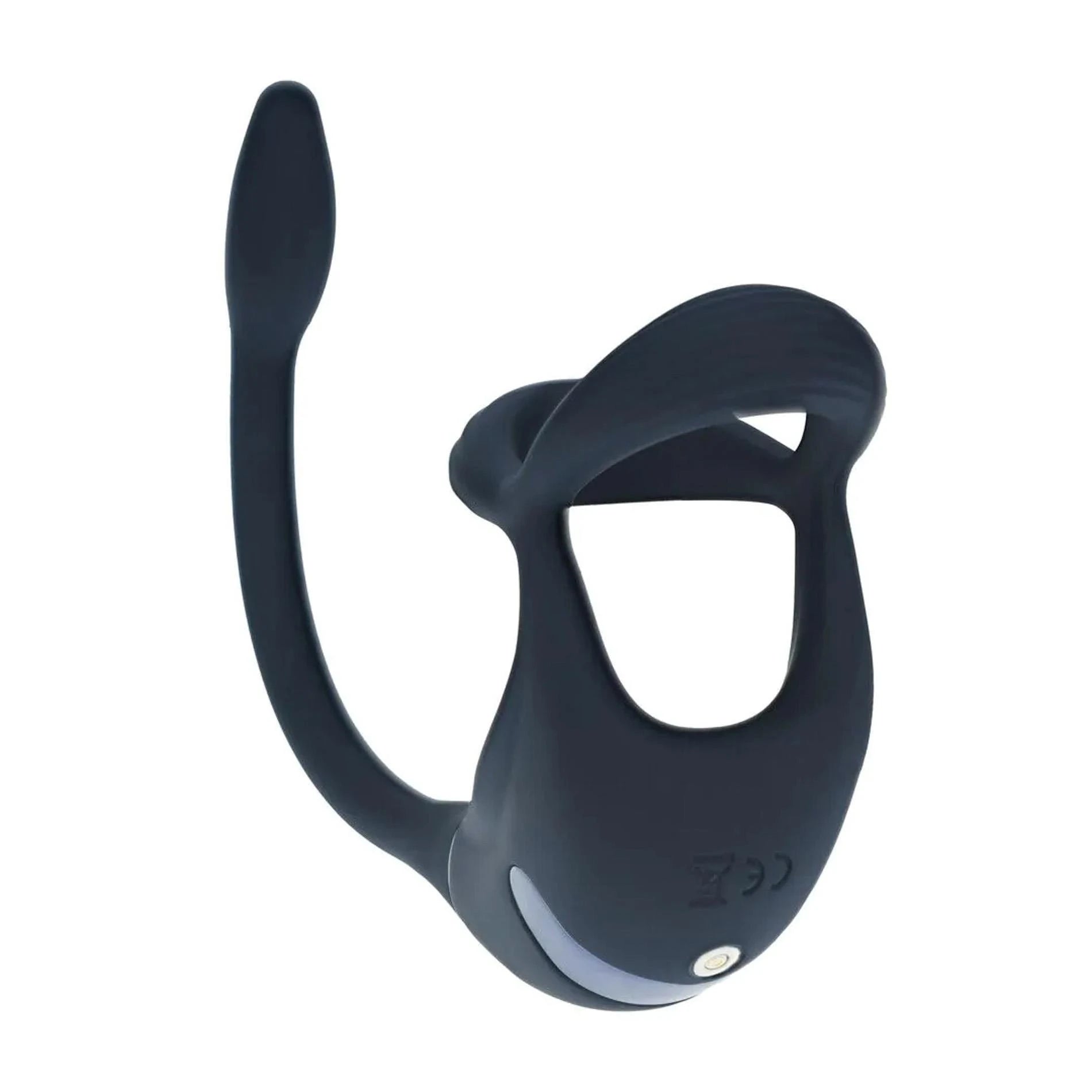 Remote Control Vibrating Silicone Tri O Cockring with Prostate Stimulator - Black